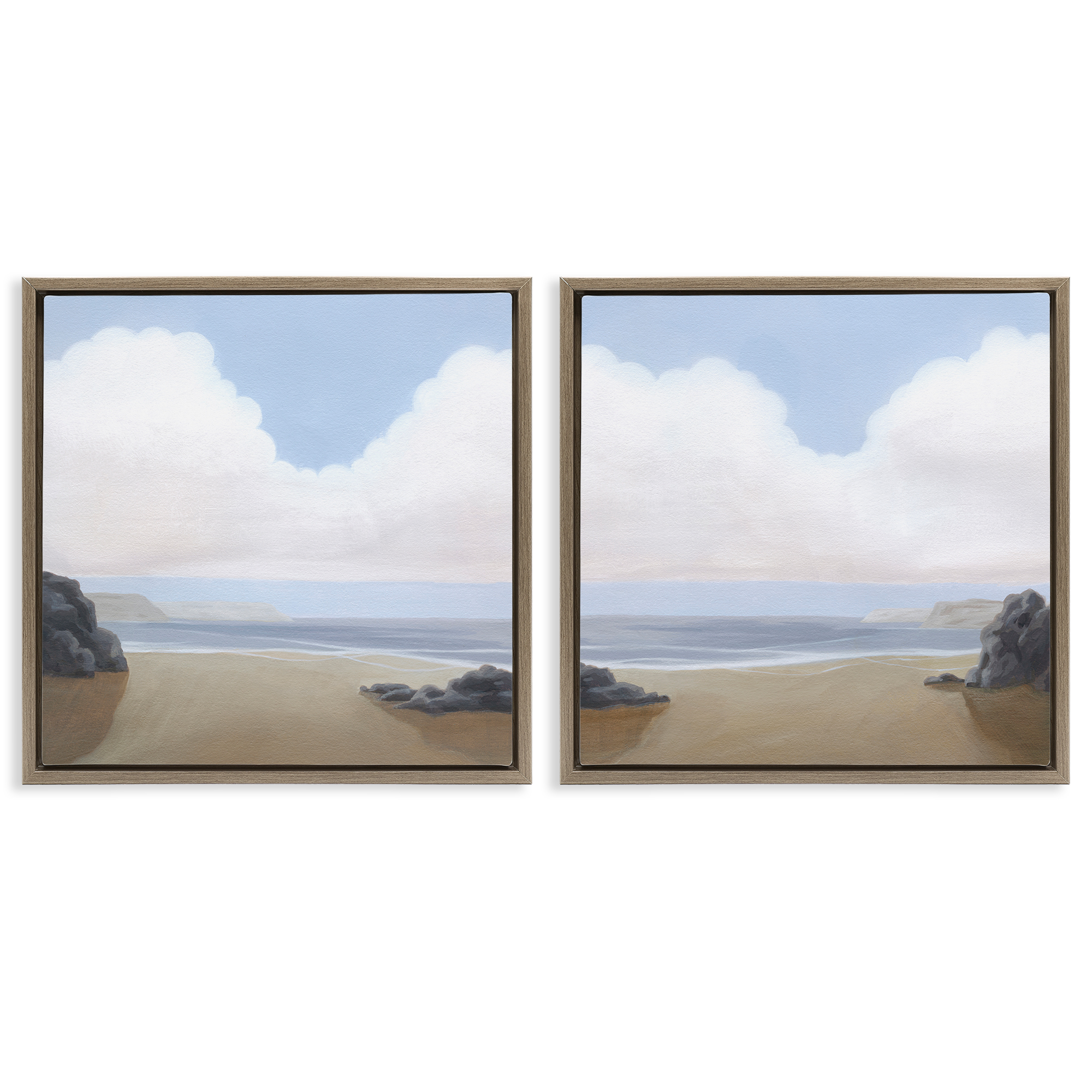 Stupell Industries Abstract Secluded Beach Alcove Nautical & Beach Painting Brown Floater Framed Canvas Art Print Wall Art, 25 x 25, Set of 2