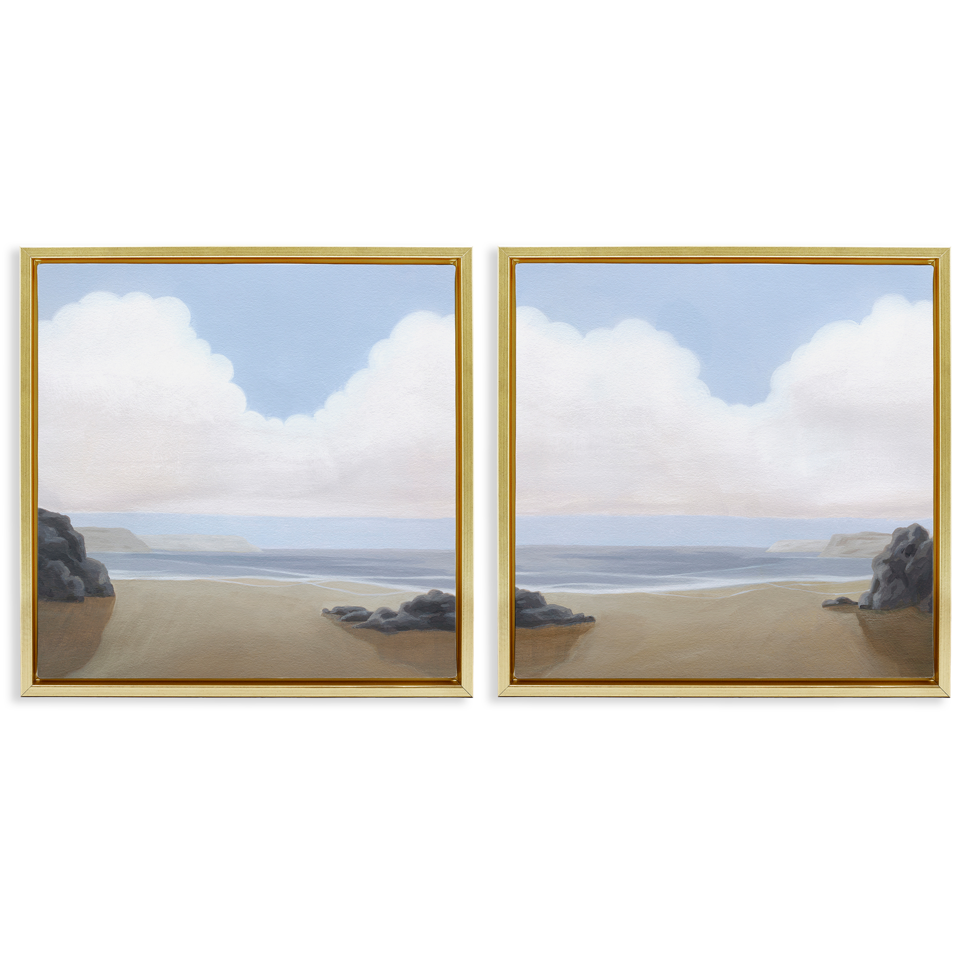 Stupell Industries Abstract Secluded Beach Alcove Nautical & Beach Painting Gold Floater Framed Canvas Art Print Wall Art, 18 x 18, Set of 2