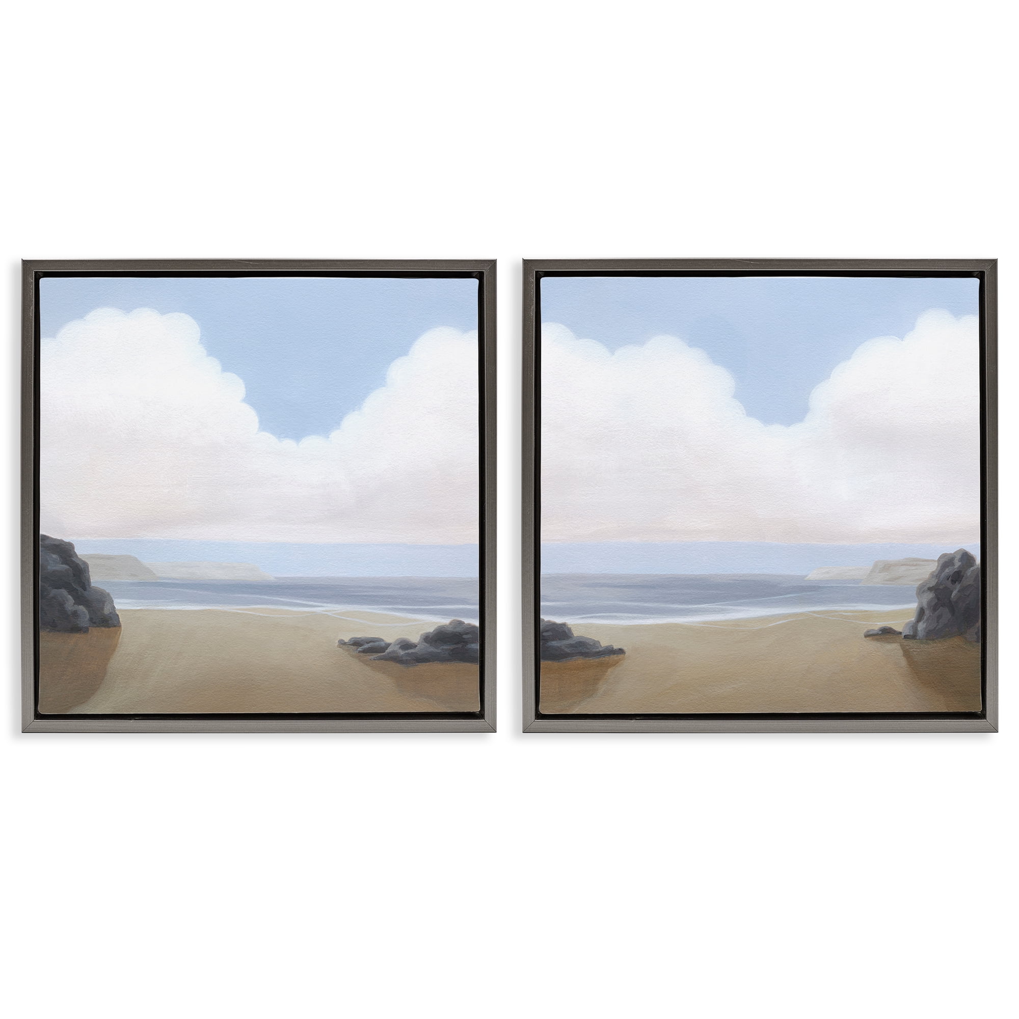 Stupell Industries Abstract Secluded Beach Alcove Nautical & Beach Painting Gray Floater Framed Canvas Art Print Wall Art, 25 x 25, Set of 2