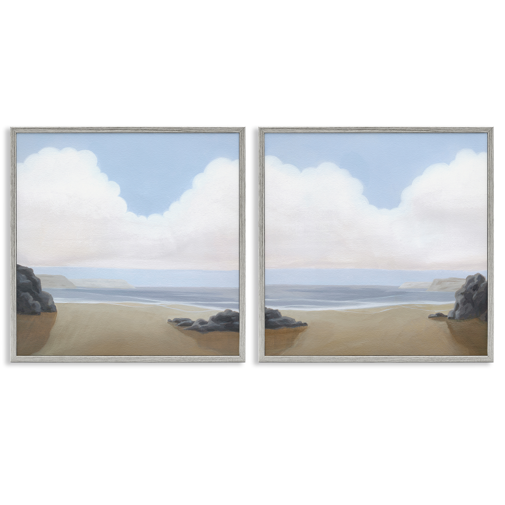 Stupell Industries Abstract Secluded Beach Alcove Nautical & Beach Painting Gray Framed Art Print Wall Art, 24 x 24, Set of 2