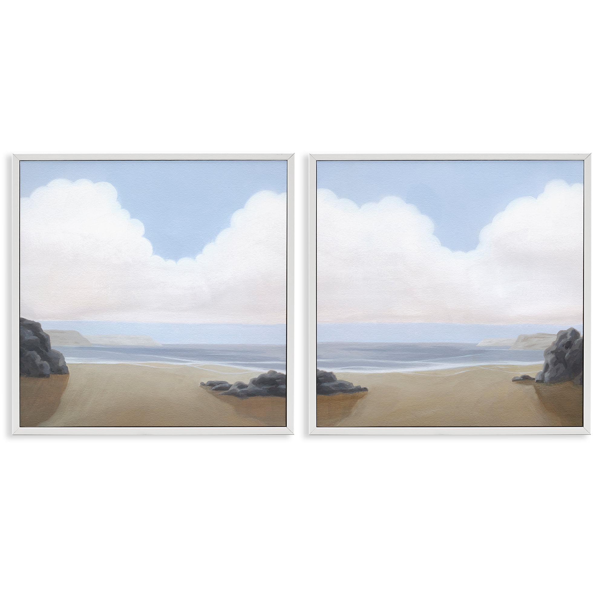 Stupell Industries Abstract Secluded Beach Alcove Nautical & Beach Painting White Framed Art Print Wall Art, 12 x 12, Set of 2