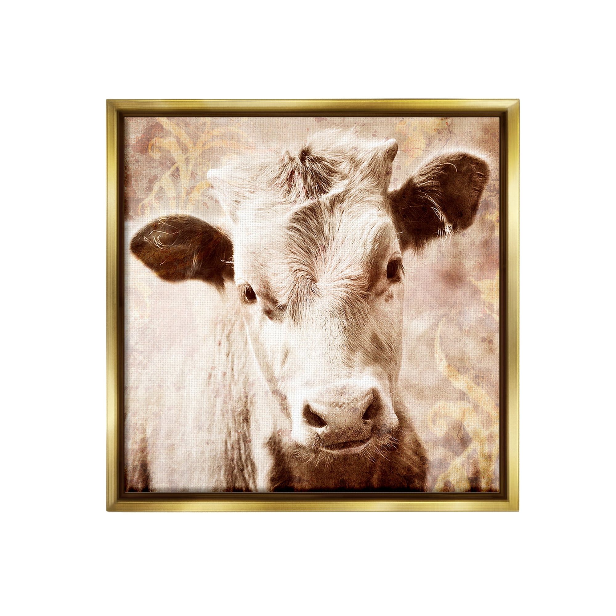 Stupell Industries Abstract Sepia Cattle Animals & Insects Photography Gold Floater Framed Canvas Art Print Wall Art, 18 x 18