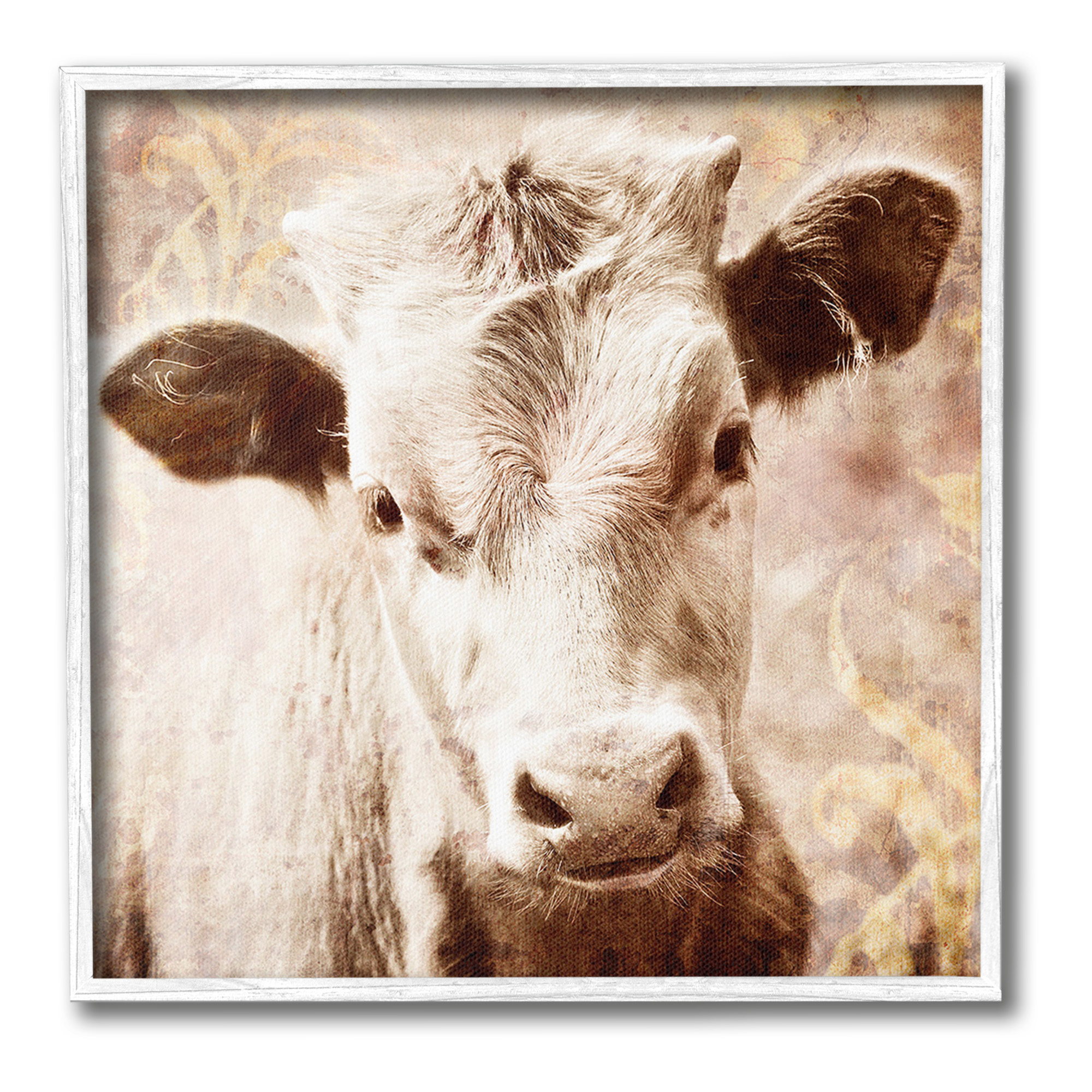 Stupell Industries Abstract Sepia Cattle Animals & Insects Photography White Framed Art Print Wall Art, 24 x 24