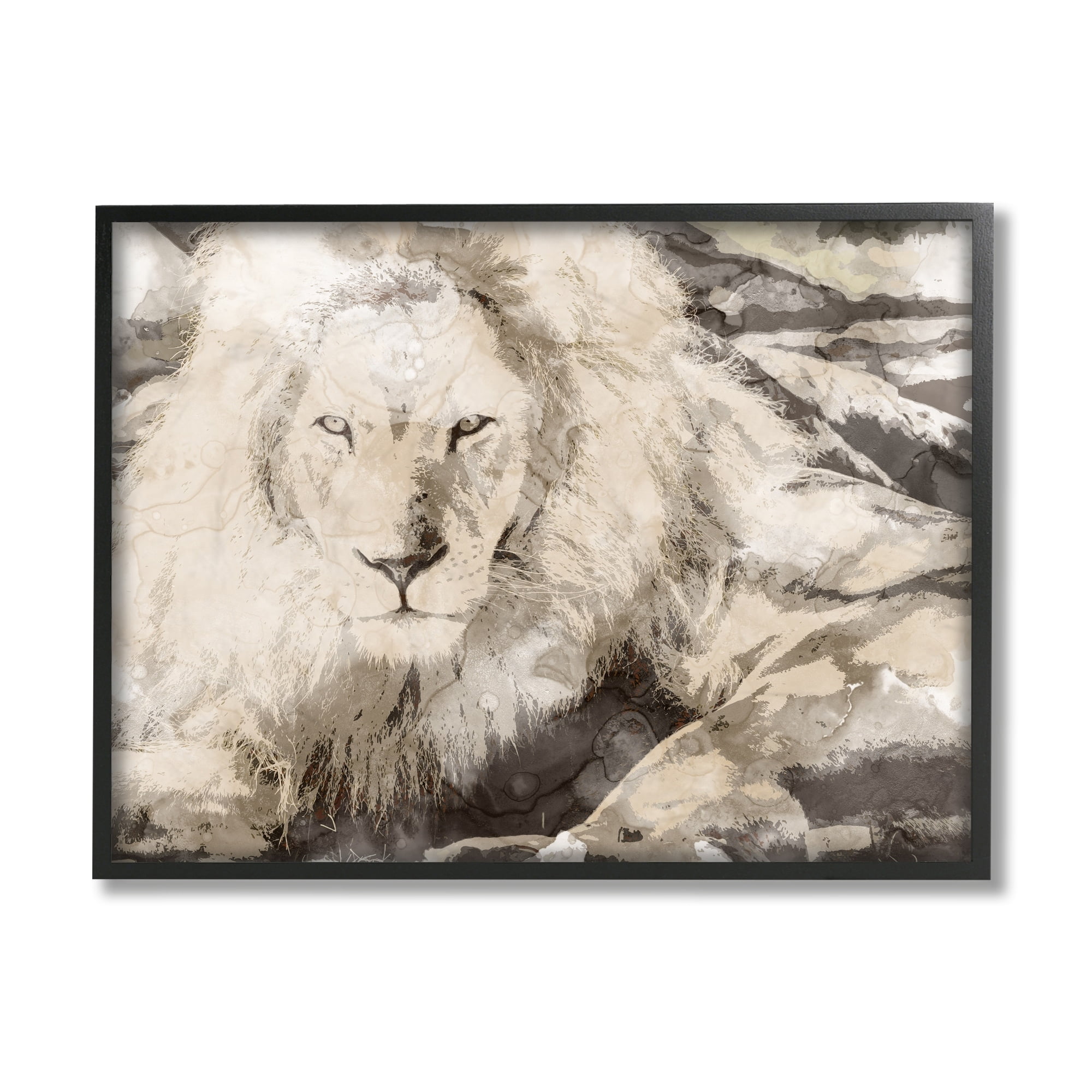 Stupell Industries Abstract Sepia Tone Jungle Lion Animal Portrait Black Framed by Daphne Polselli
