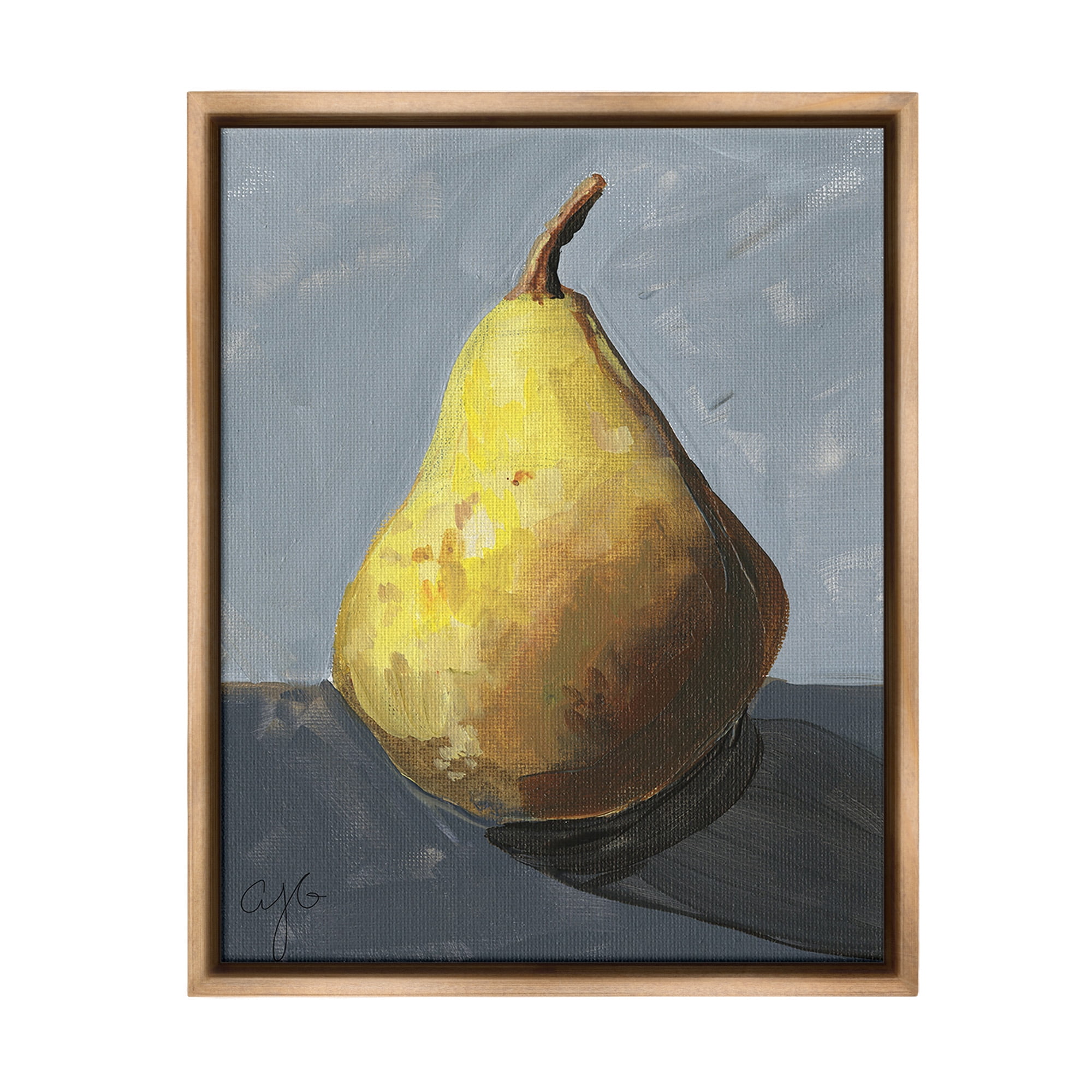 Stupell Industries Abstract Shadowed Pear Food & Beverage Painting Brown Floater Framed Canvas Art Print Wall Art, 25 x 31