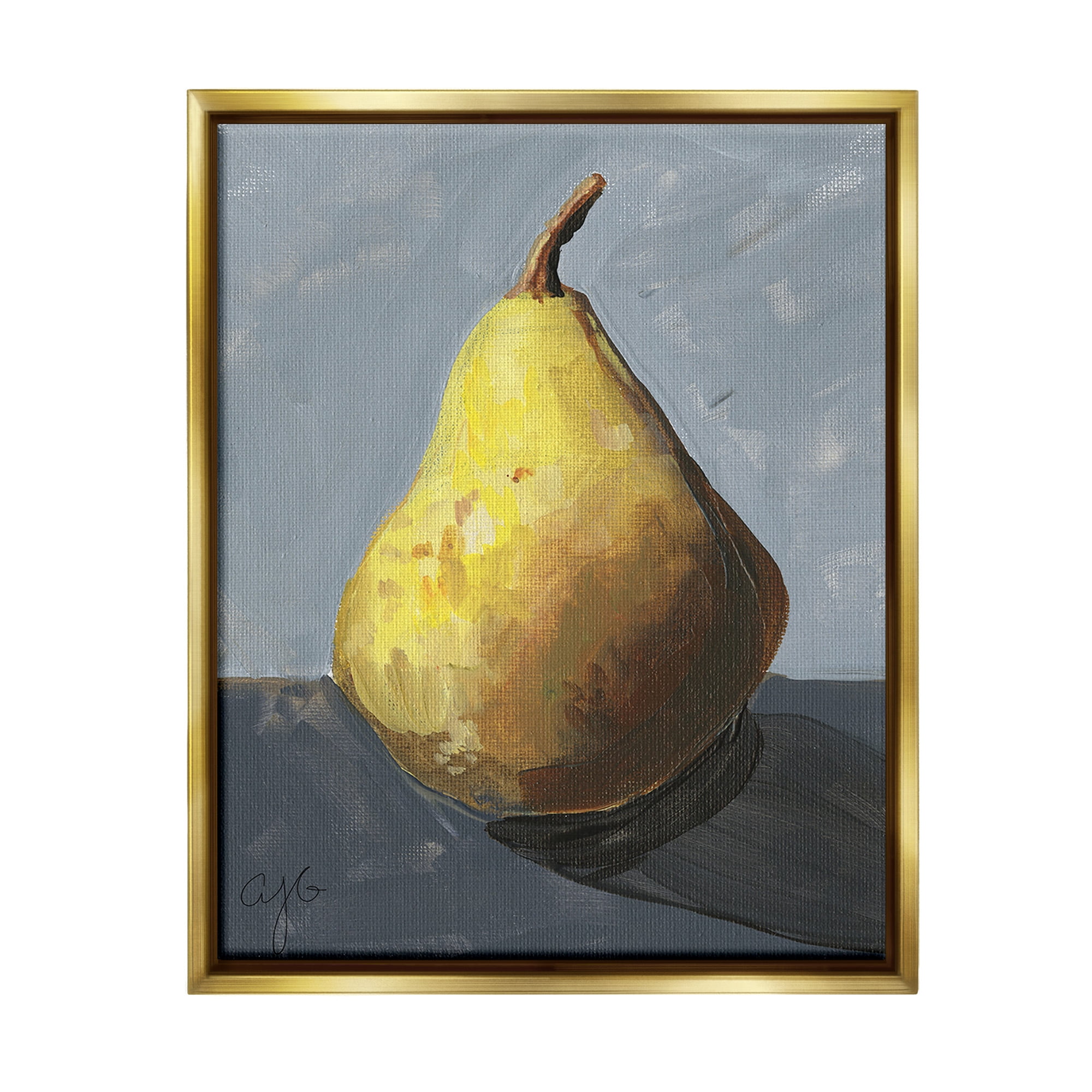 Stupell Industries Abstract Shadowed Pear Food & Beverage Painting Gold Floater Framed Canvas Art Print Wall Art, 25 x 31