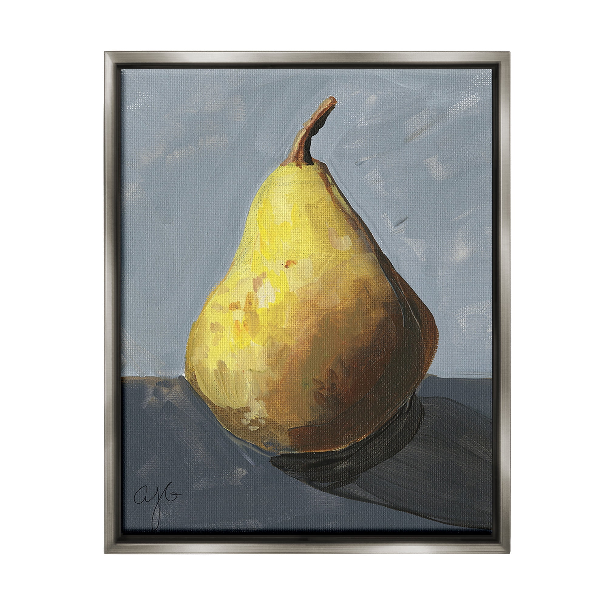 Stupell Industries Abstract Shadowed Pear Food & Beverage Painting Gray Floater Framed Canvas Art Print Wall Art, 17 x 21