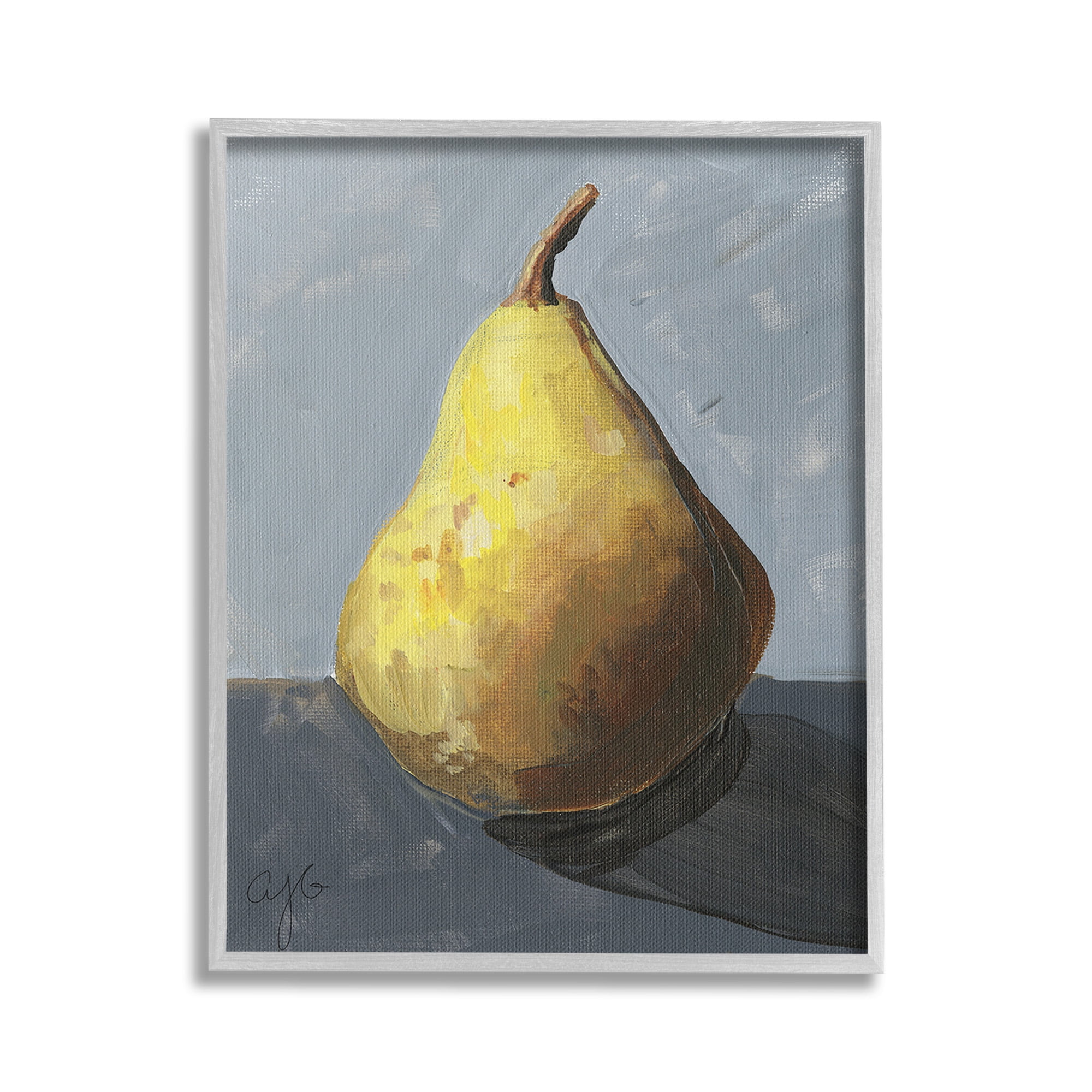 Stupell Industries Abstract Shadowed Pear Food & Beverage Painting Gray Framed Art Print Wall Art, 24 x 30