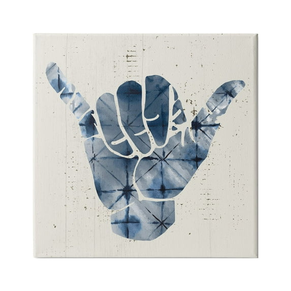 Stupell Industries Abstract Shaka Sign Hand Gesture Blue Geometric Pattern, 24 x 24,Design by Daphne Polselli