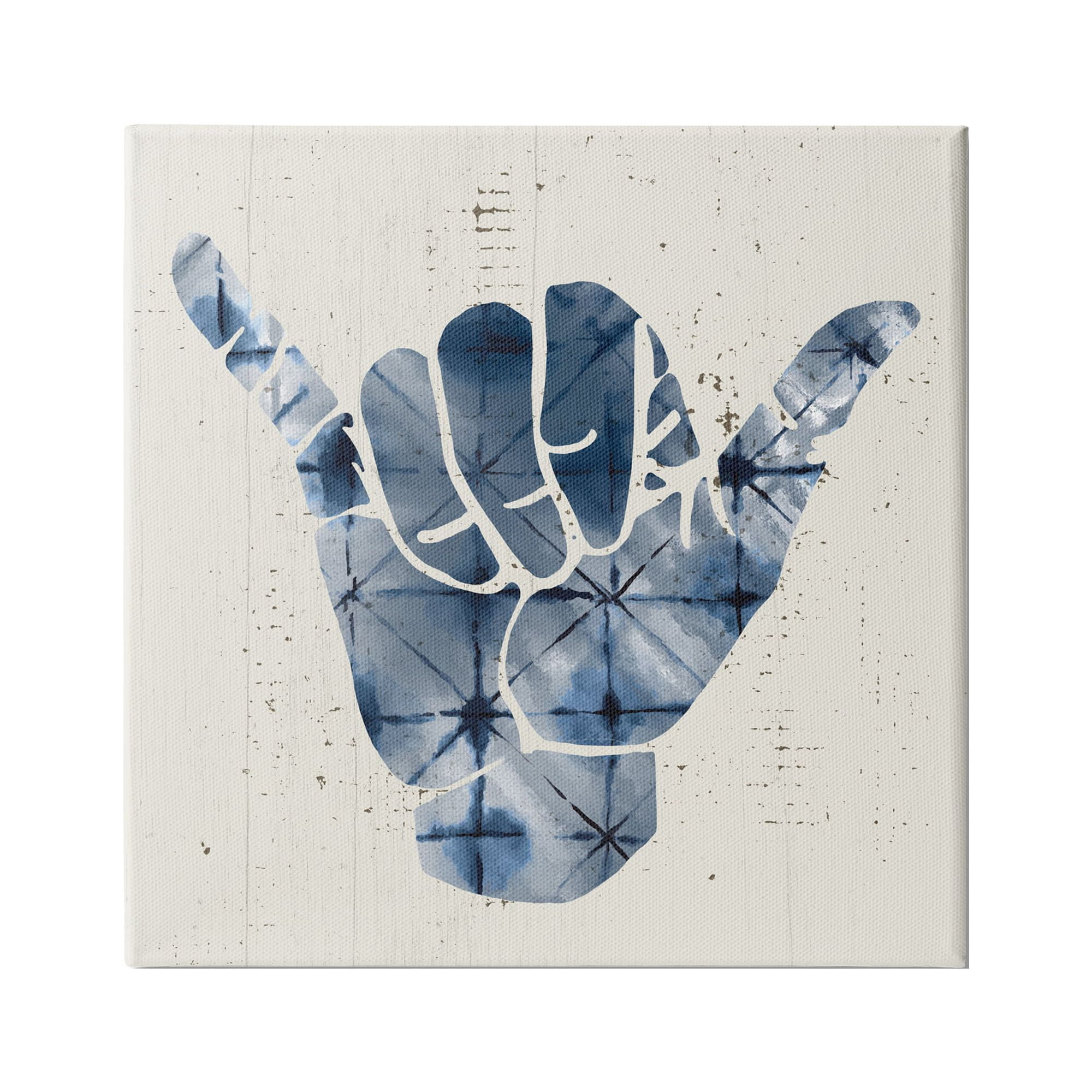 Stupell Industries Abstract Shaka Sign Hand Gesture Blue Geometric Pattern, 36 x 36,Design by Daphne Polselli