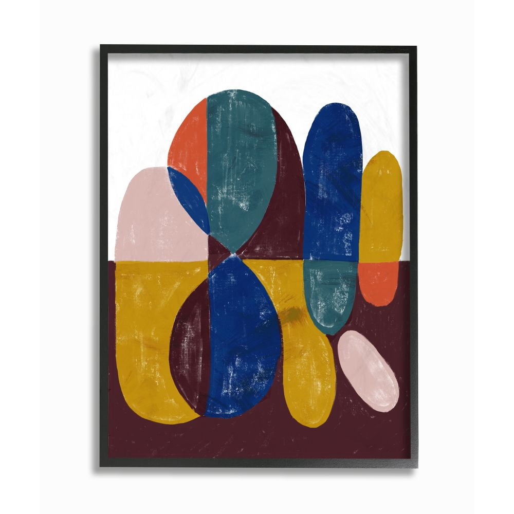 Stupell Industries Abstract Shapes Purple Blue Yellow Design Framed Wall Art by Daphne Polselli