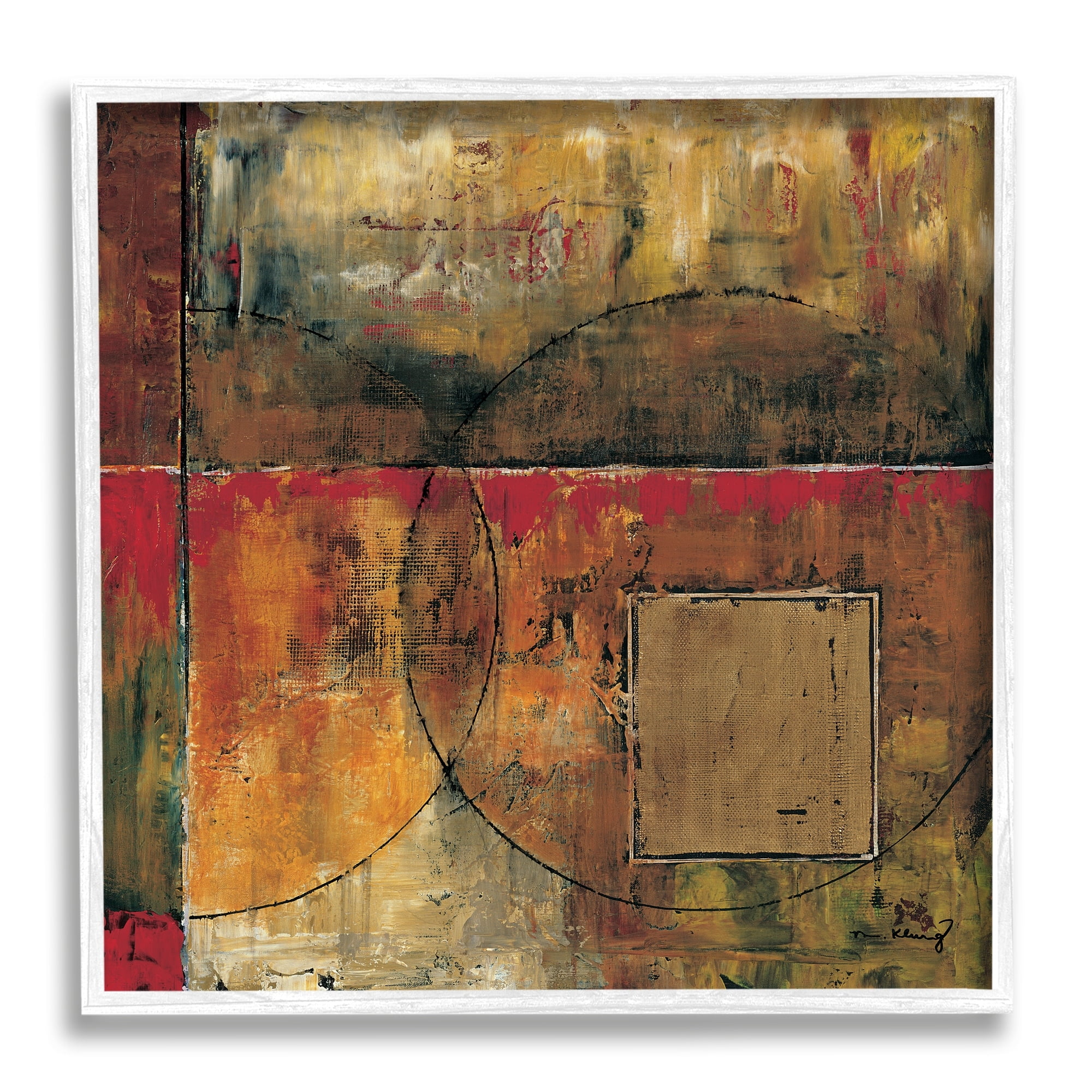 Stupell Industries Abstract Shapes and Lines Composition Red Brown Painting, 24 x 24,Design by Mike Klung
