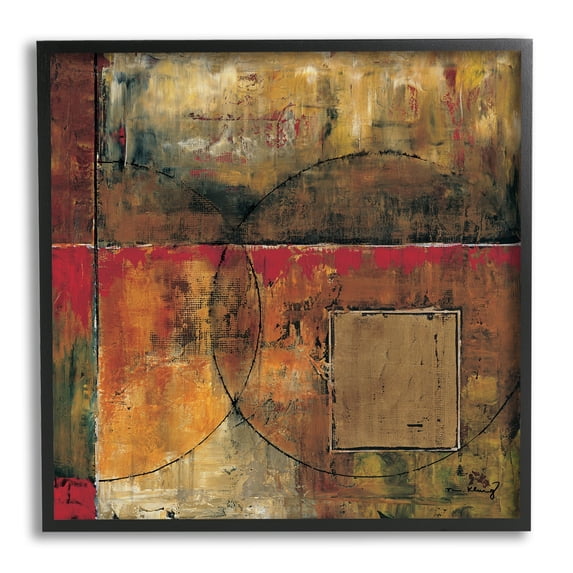 Stupell Industries Abstract Shapes and Lines Composition Red Brown Painting, 24 x 24,Design by Mike Klung