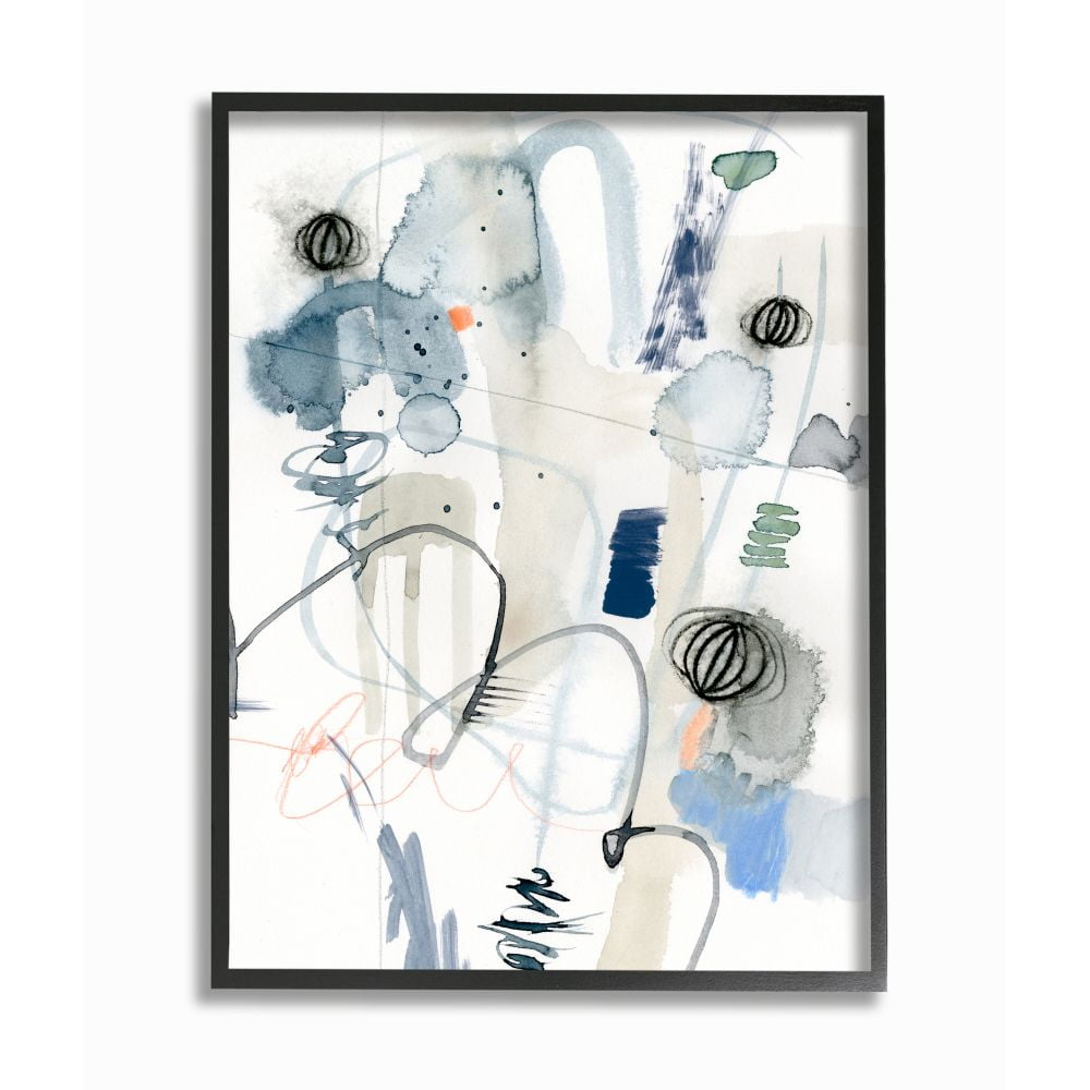 Abstract Blue and Gray Canvas Wall Art with Black Frame