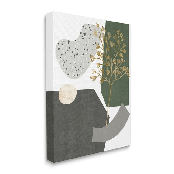 Stupell Industries Abstract Shapes with Golden Floral Detail Canvas Wall Art by Melissa Wang