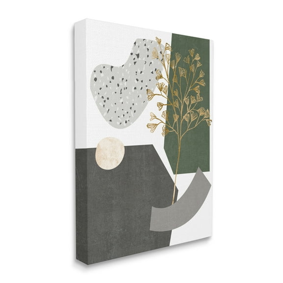 Stupell Industries Abstract Shapes with Golden Floral Detail Canvas Wall Art by Melissa Wang