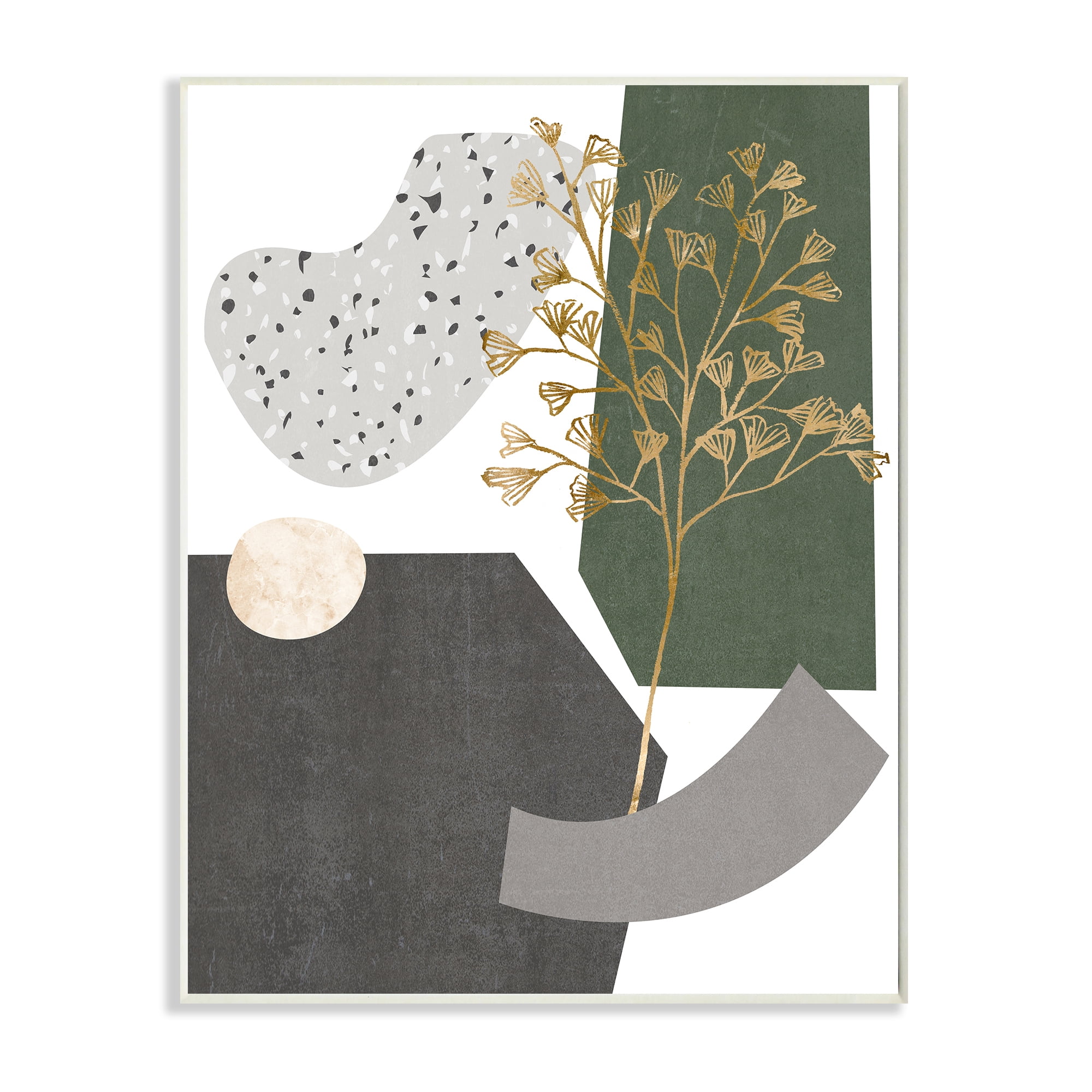 Stupell Industries Abstract Shapes with Golden Floral Detail Wall Plaque by Melissa Wang