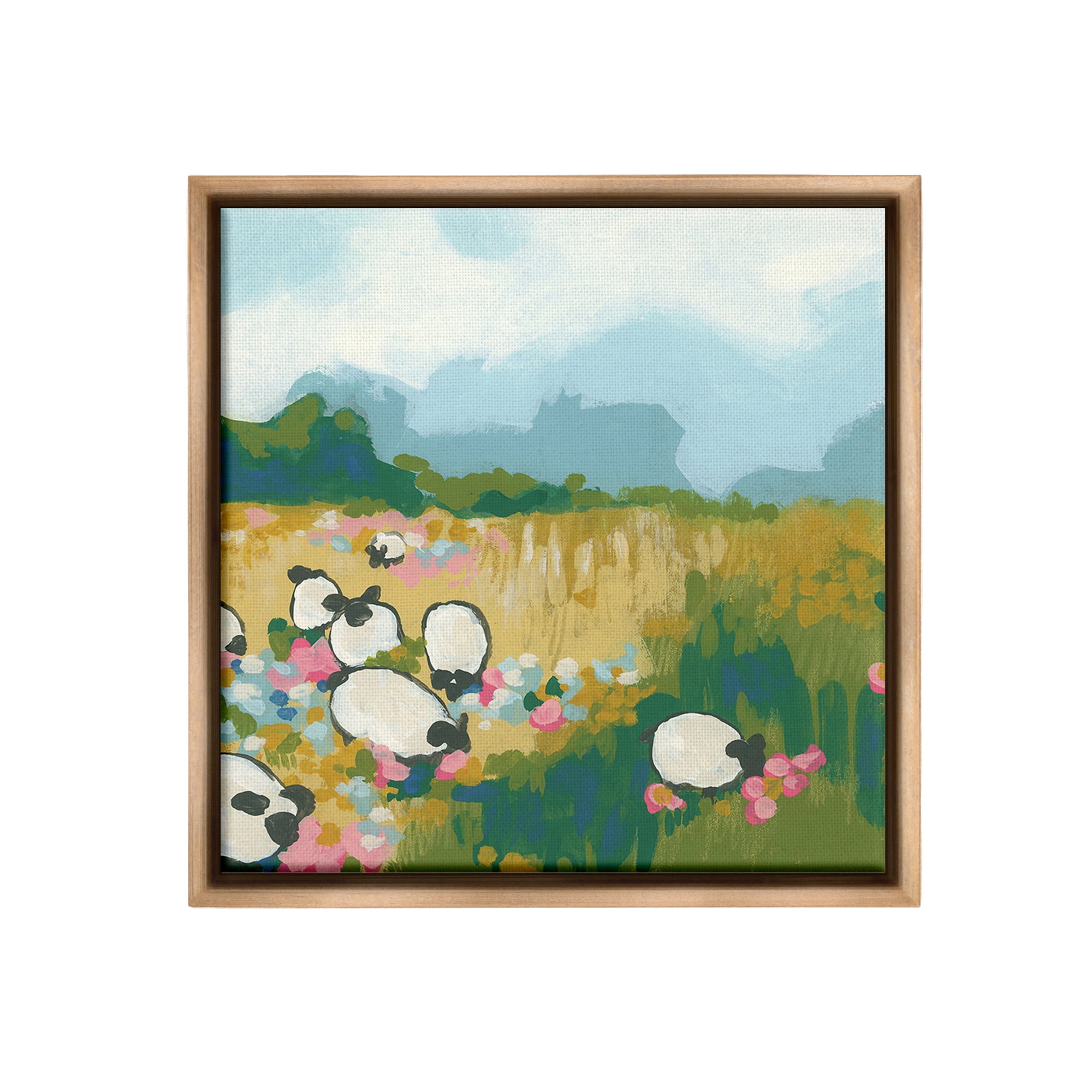 Stupell Industries Abstract Sheep Grazing Landscape Painting Brown Floater Framed Canvas Art Print Wall Art, 18 x 18