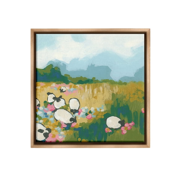 Stupell Industries Abstract Sheep Grazing Landscape Painting Brown Floater Framed Canvas Art Print Wall Art, 25 x 25