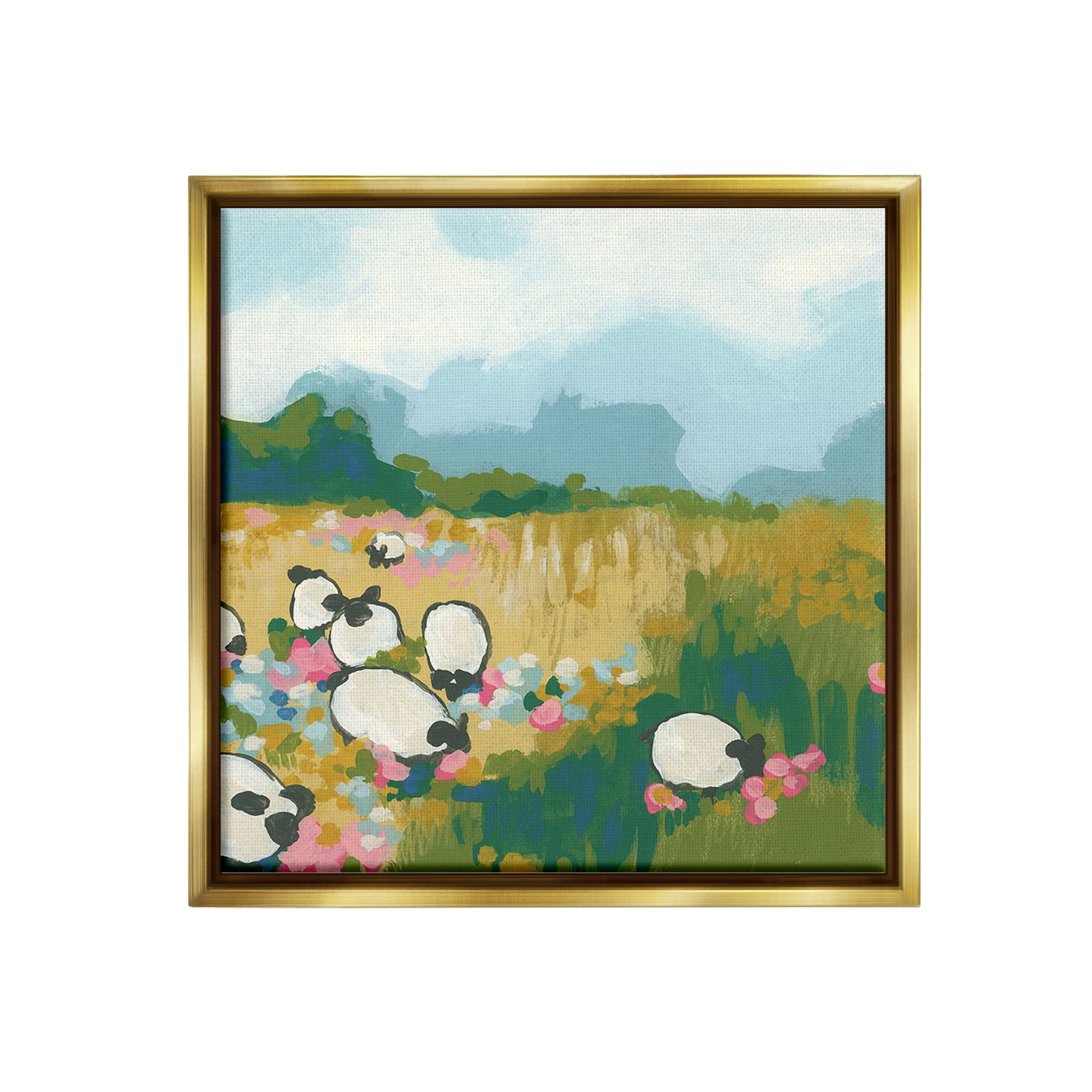 Stupell Industries Abstract Sheep Grazing Landscape Painting Gold Floater Framed Canvas Art Print Wall Art, 25 x 25