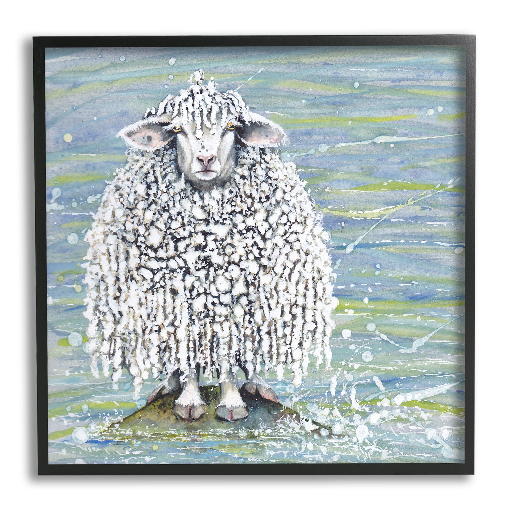 Stupell Industries Abstract Sheep Modern Splatter Animals & Insects Painting Black Framed Art Print Wall Art, 12 x 12