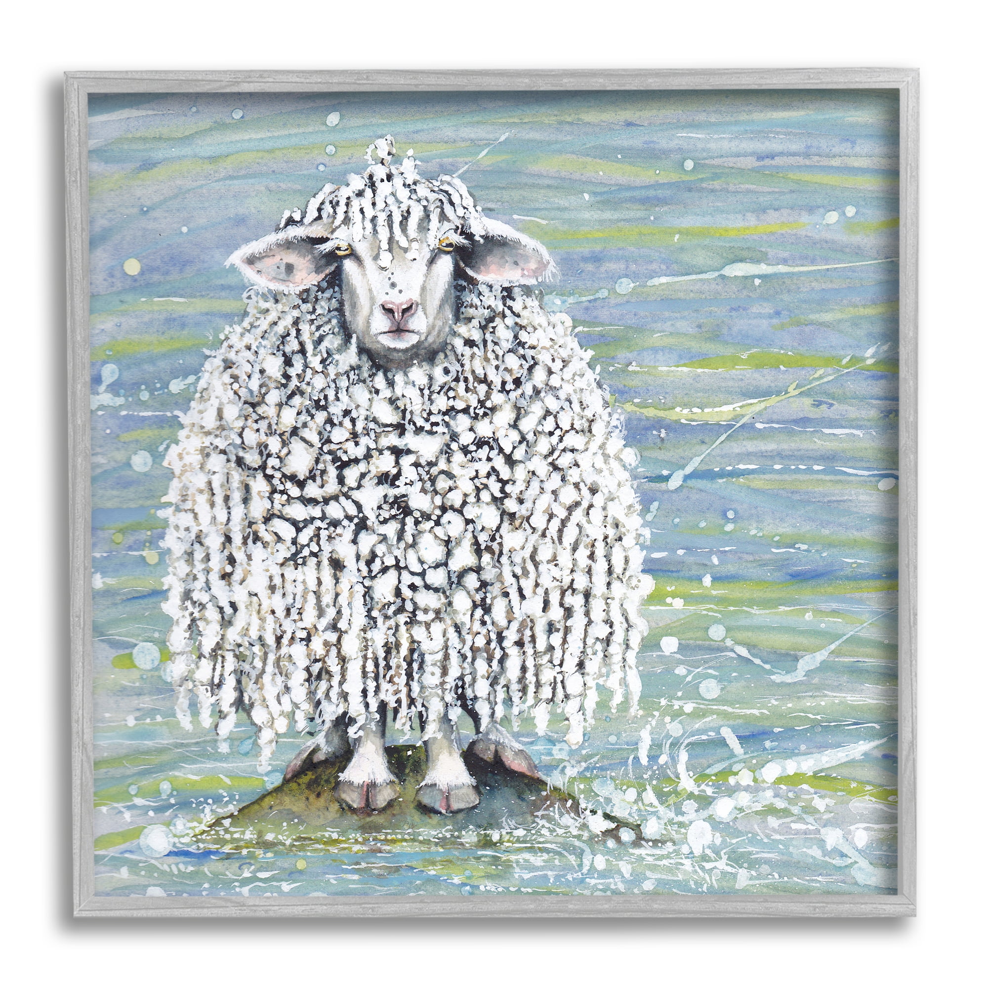 Stupell Industries Abstract Sheep Modern Splatter Animals & Insects Painting Gray Framed Art Print Wall Art, 24 x 24