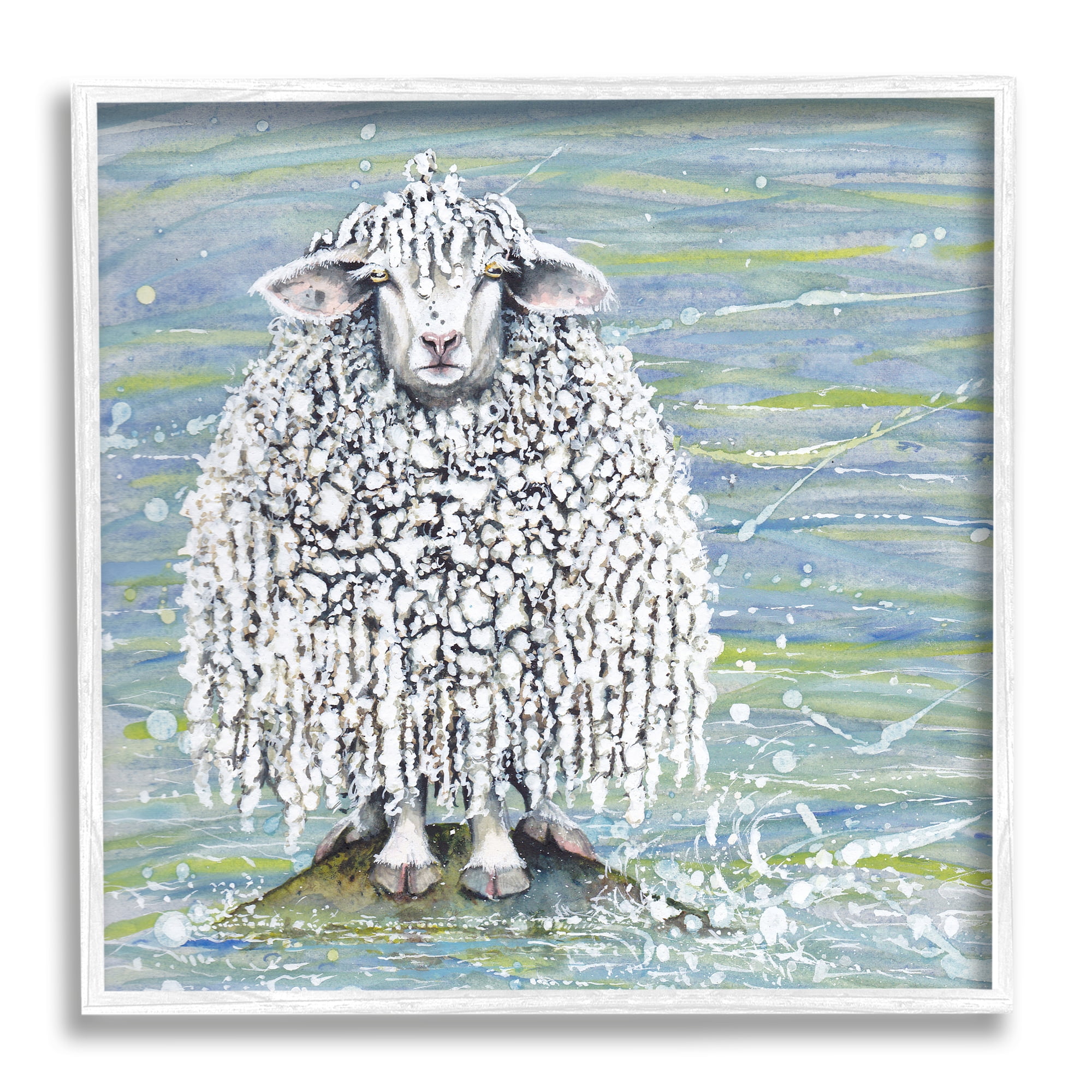 Stupell Industries Abstract Sheep Modern Splatter Animals & Insects Painting White Framed Art Print Wall Art, 12 x 12