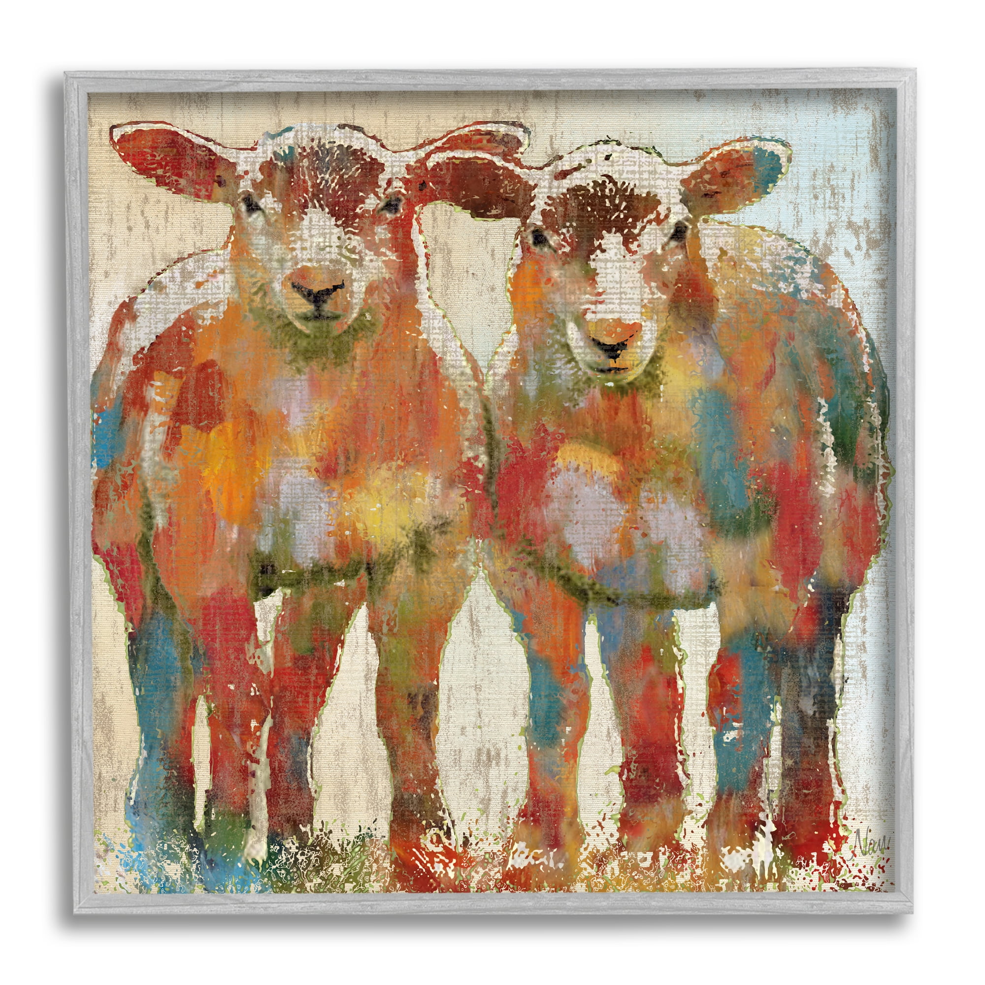 Stupell Industries Abstract Sheep Pair Contemporary Rustic Patchwork Pattern, 12 x 12, Design by Nan