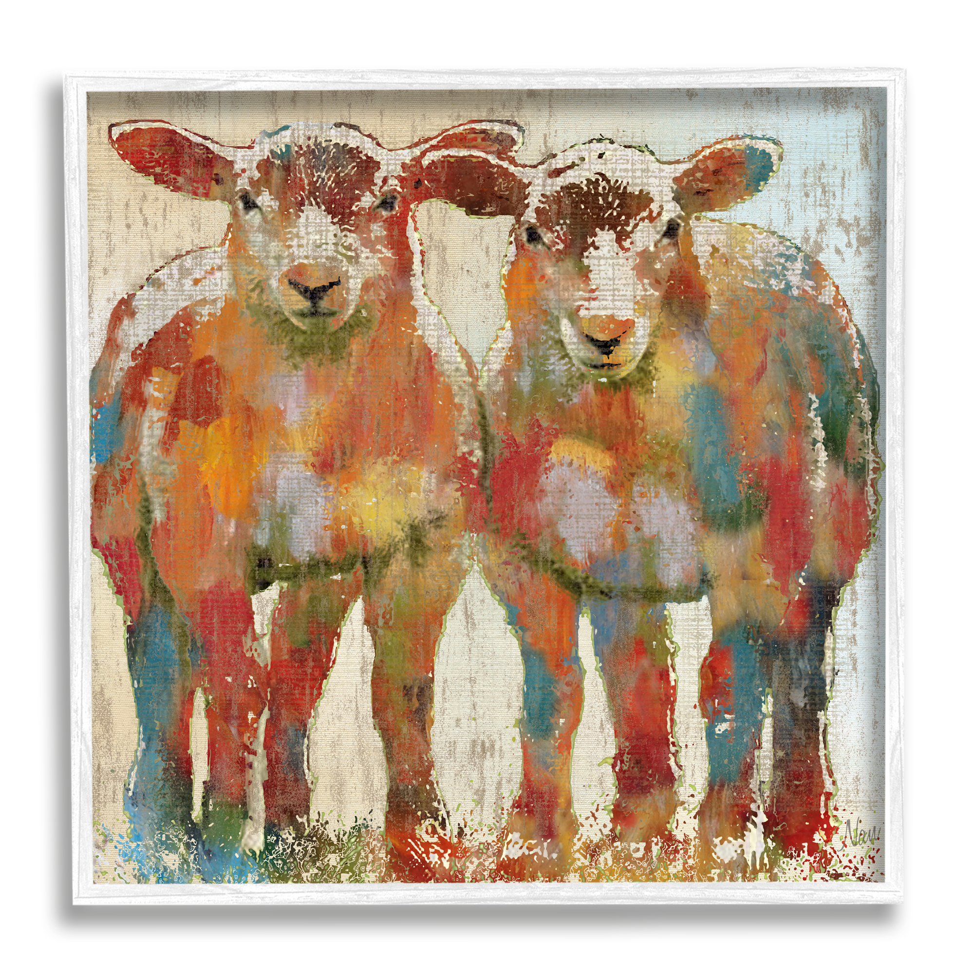 Stupell Industries Abstract Sheep Pair Contemporary Rustic Patchwork Pattern, 17 x 17, Design by Nan