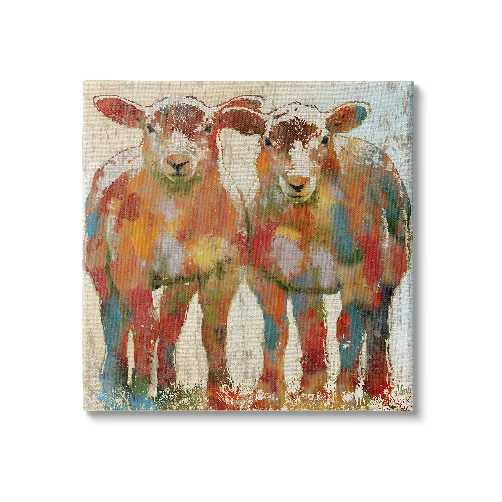 Stupell Industries Abstract Sheep Pair Contemporary Rustic Patchwork Pattern, 17 x 17, Design by Nan