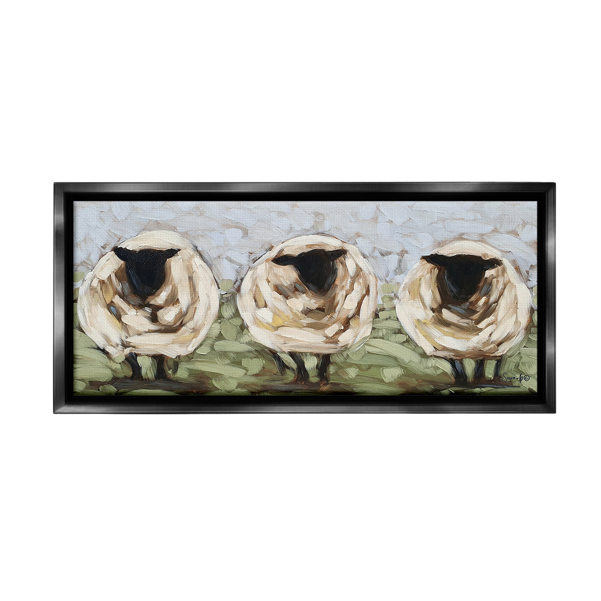 Stupell Industries Abstract Sheep Trio Animals & Insects Painting Black Floater Framed Canvas Art Print Wall Art, 31 x 14