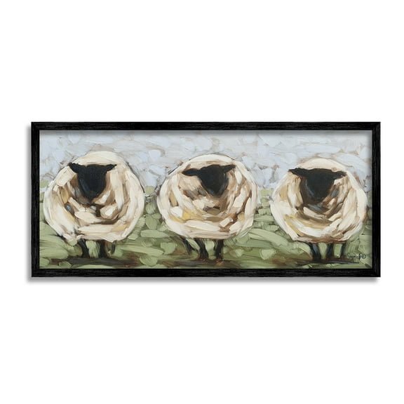 Stupell Industries Abstract Sheep Trio Animals & Insects Painting Black Framed Art Print Wall Art, 24 x 10