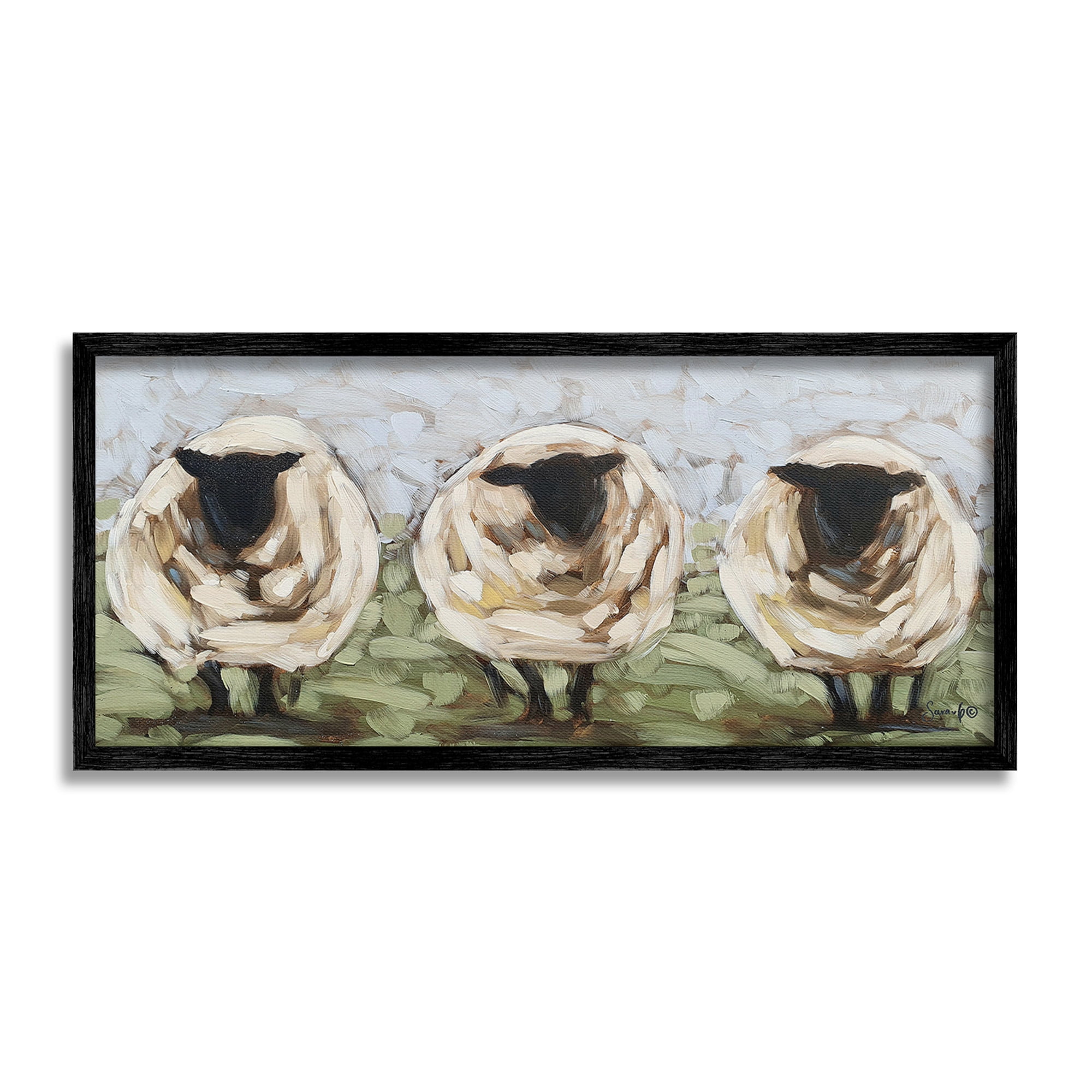 Stupell Industries Abstract Sheep Trio Animals & Insects Painting Black Framed Art Print Wall Art, 30 x 13