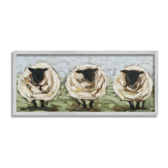 Stupell Industries Abstract Sheep Trio Animals & Insects Painting Gray Framed Art Print Wall Art, 24 x 10