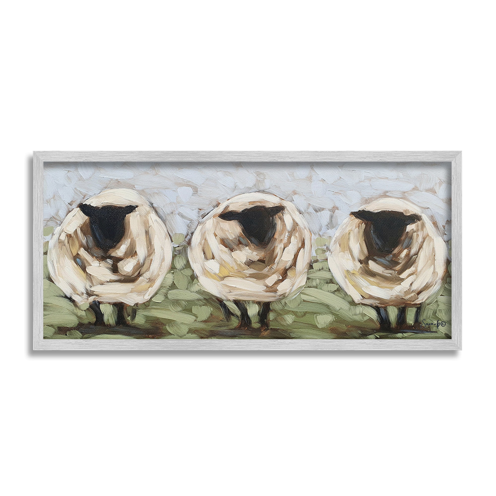 Stupell Industries Abstract Sheep Trio Animals & Insects Painting Gray Framed Art Print Wall Art, 30 x 13