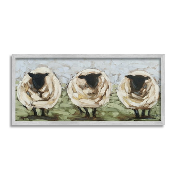 Stupell Industries Abstract Sheep Trio Animals & Insects Painting Gray Framed Art Print Wall Art, 30 x 13