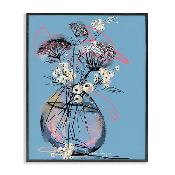 Stupell Industries Abstract Snowberries Vase Black Framed Giclee Art design by Susan Lugar, 14 x 11