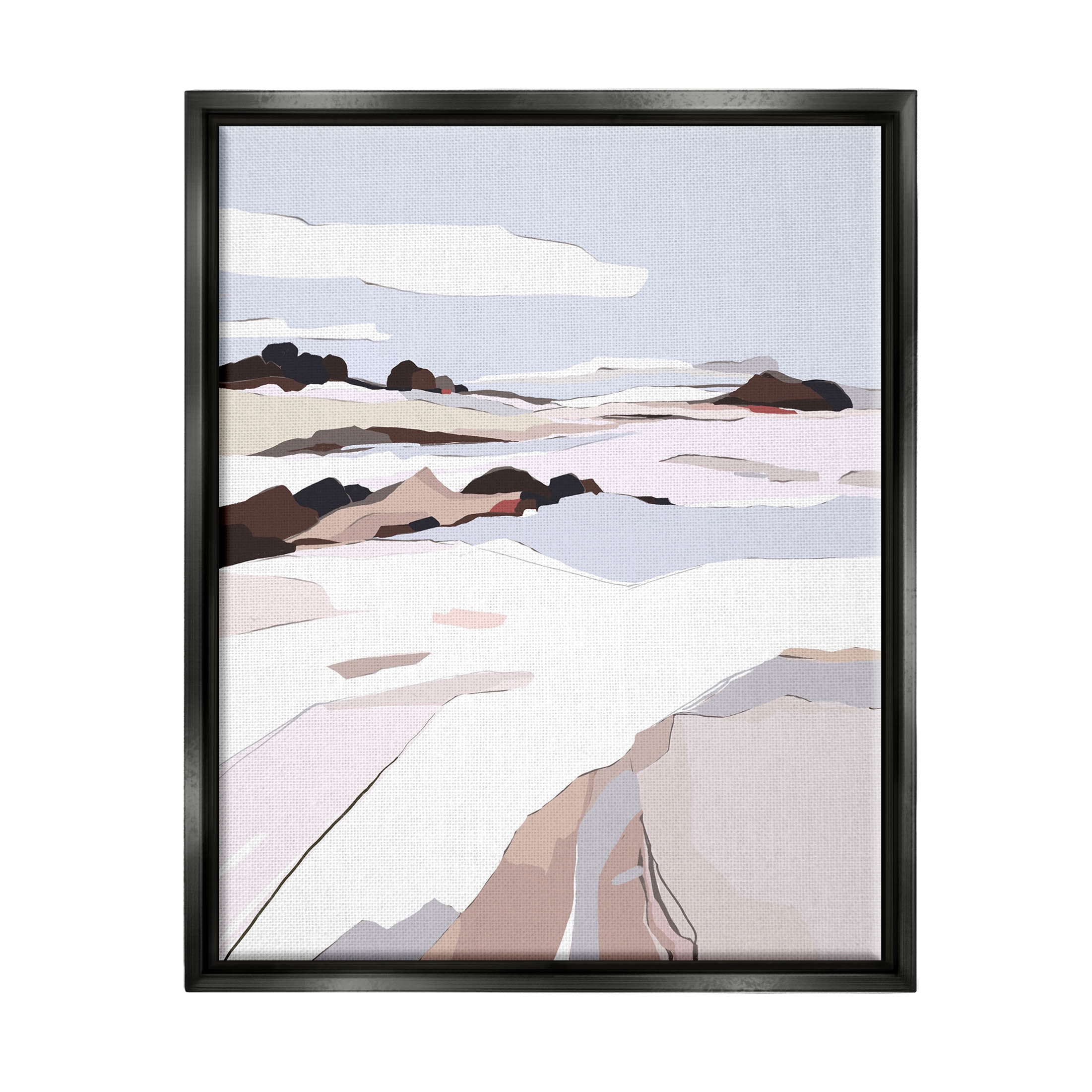 Stupell Industries Abstract Snowy Mountain Landscape Graphic Art Jet Black Floating Framed Canvas Print Wall Art, Design by Nikita Jariwala