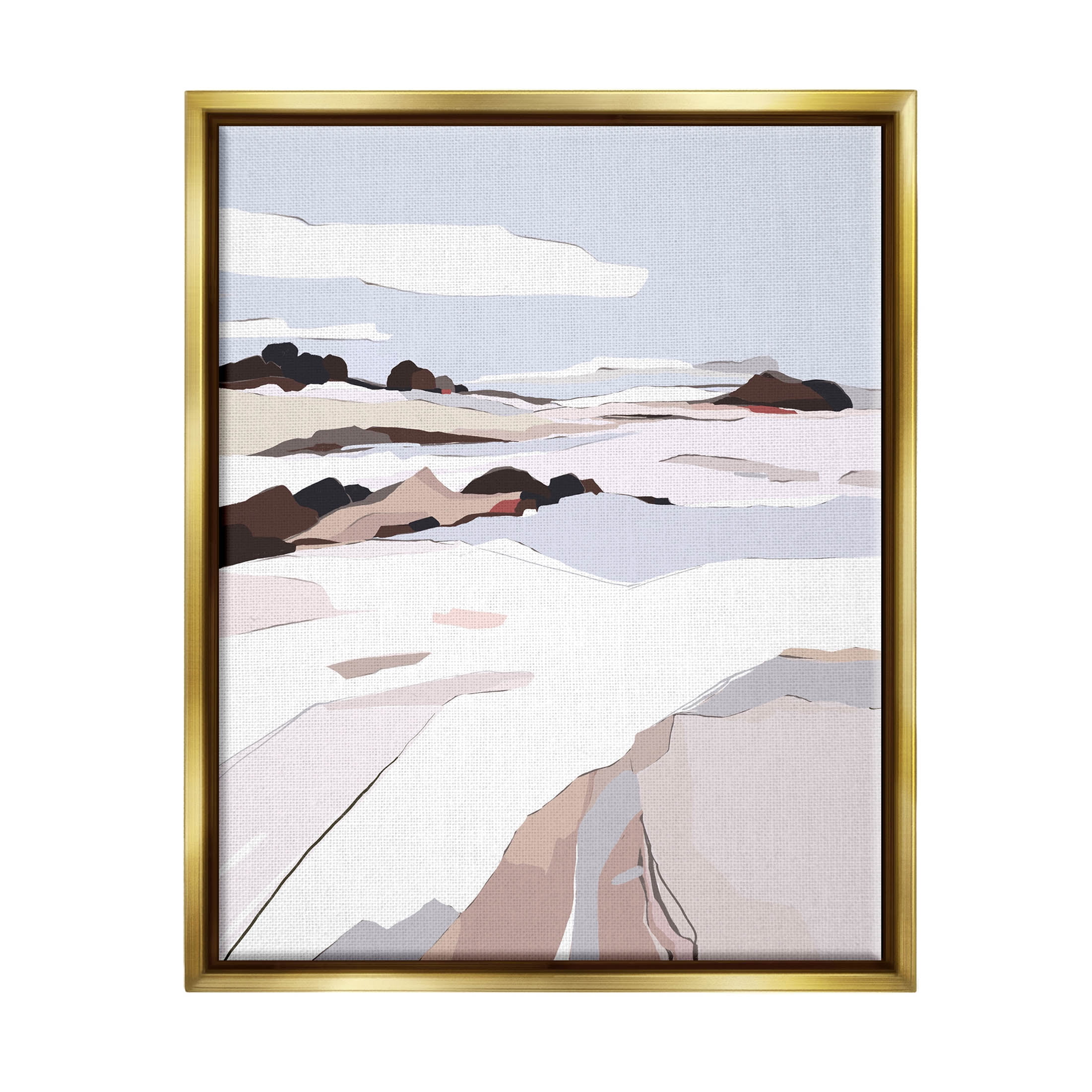 Stupell Industries Abstract Snowy Mountain Landscape Graphic Art Metallic Gold Floating Framed Canvas Print Wall Art, Design by Nikita Jariwala