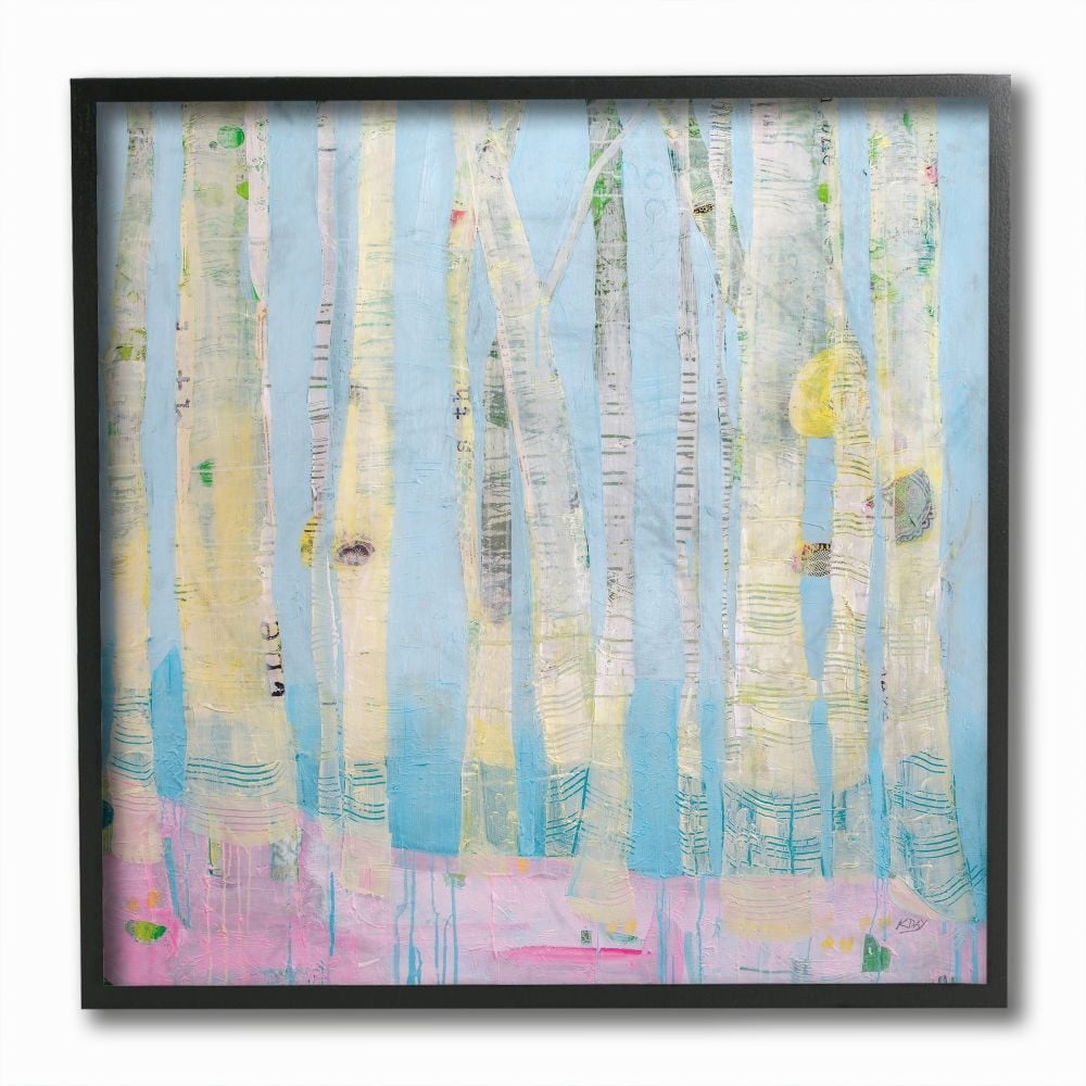 Stupell Industries Abstract Soft Birch Trees Pink Blue Landscape Painting Framed Wall Art Design by Kellie Day, 12" x 12", Black Framed