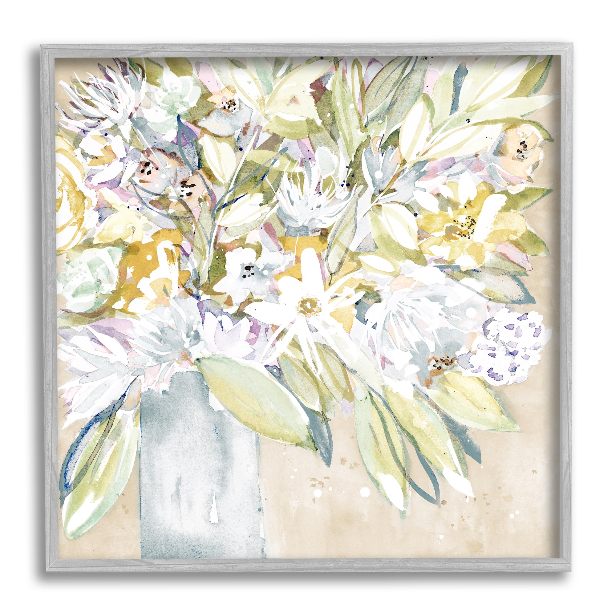 Stupell Industries Abstract Soft Bouquet Botanical & Floral Painting Gray Framed Art Print Wall Art, 12 x 12