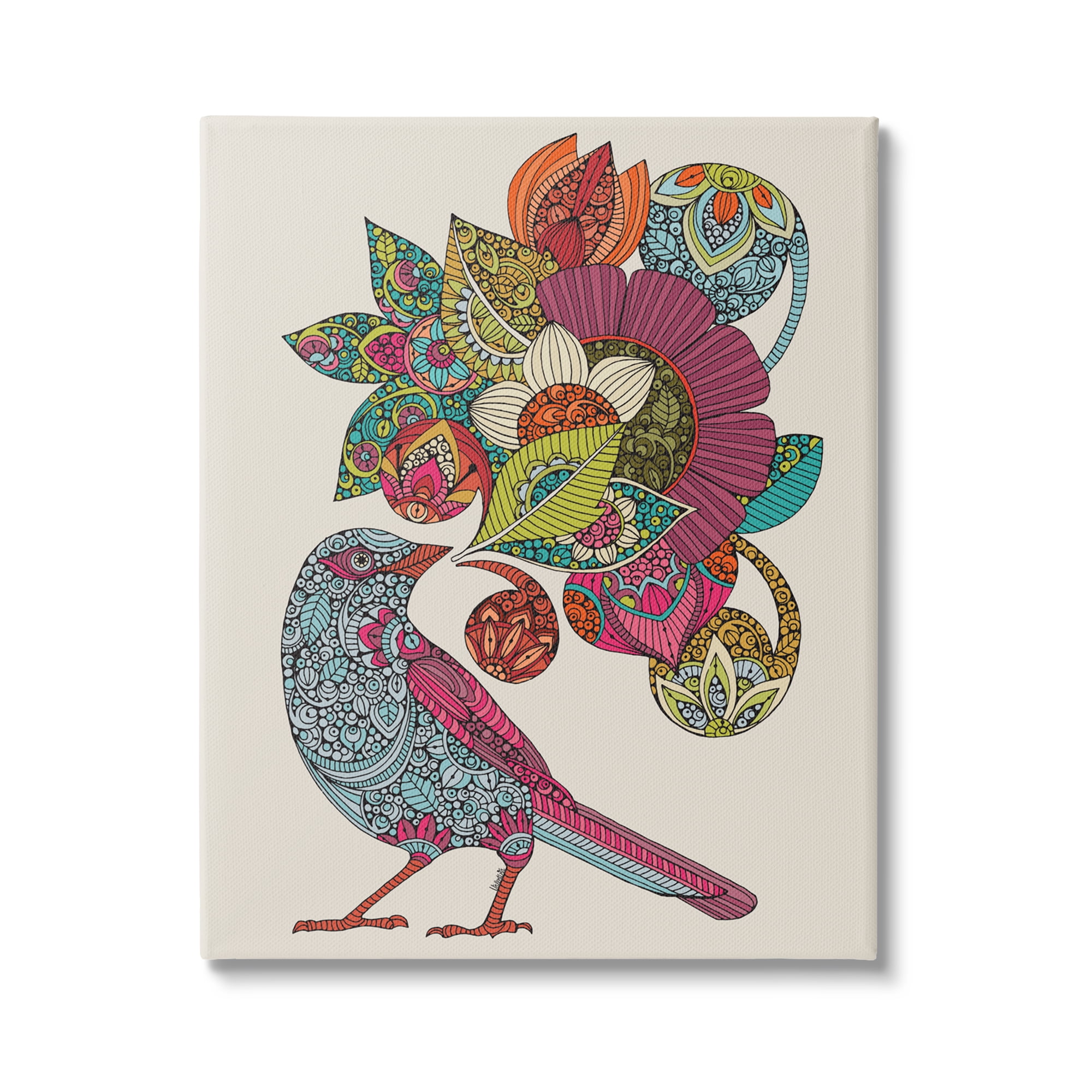 Stupell Industries Abstract Song Bird Paisley Pattern Floral Mandala Graphic Art Gallery Wrapped Canvas Print Wall Art, Design by Valentina Harper