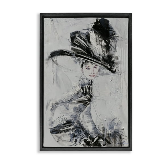 Stupell Industries Abstract Sophisticated Audrey People Painting Black Floater Framed Canvas Art Print Wall Art, 17 x 25