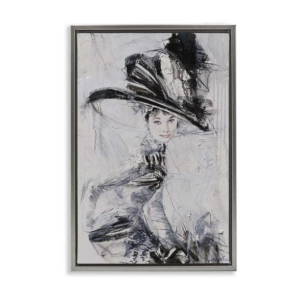 Stupell Industries Abstract Sophisticated Audrey People Painting Gray Floater Framed Canvas Art Print Wall Art, 17 x 25