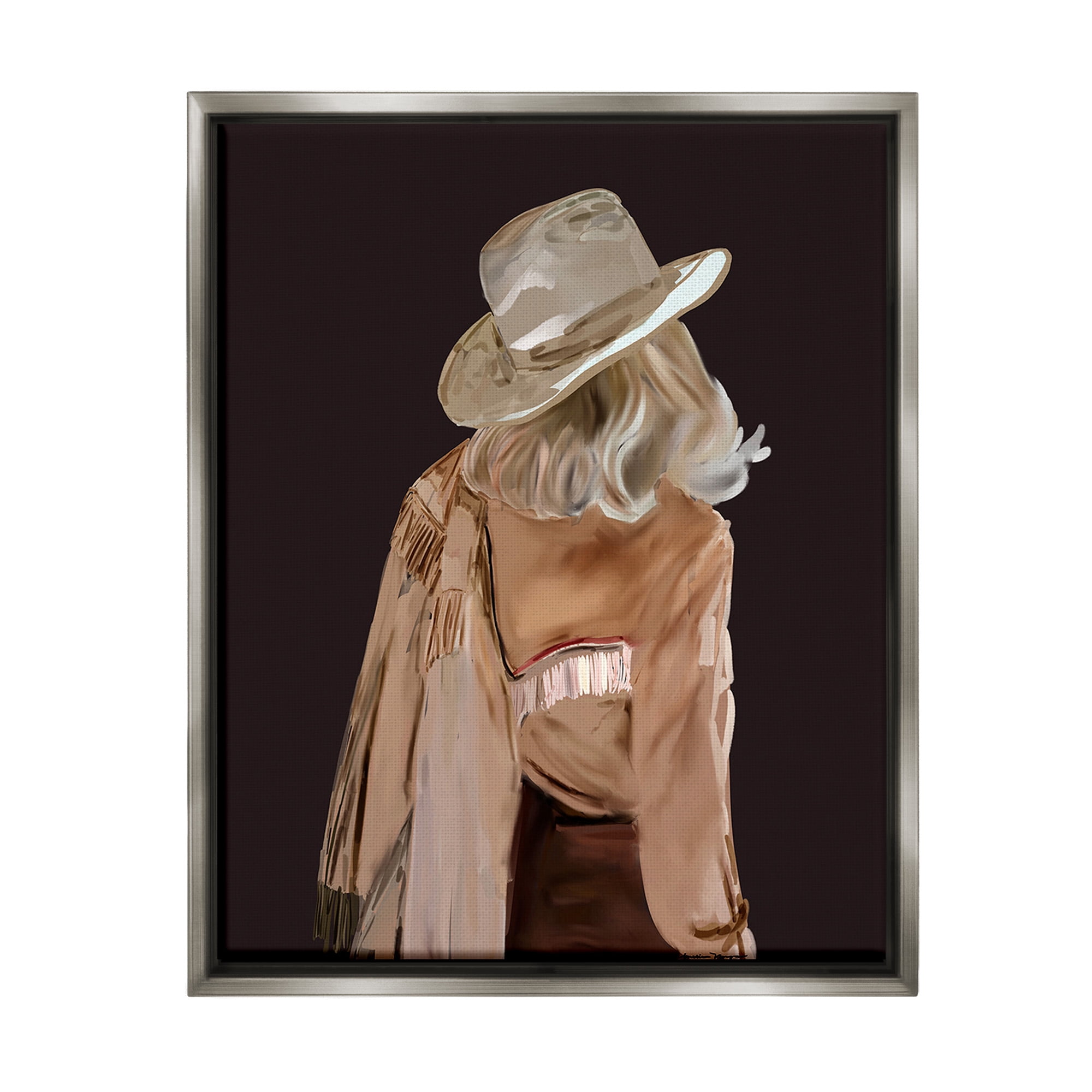 Stupell Industries Abstract Southwestern Cowgirl Abstract Painting Gray Floater Framed Canvas Art Print Wall Art, 17 x 21