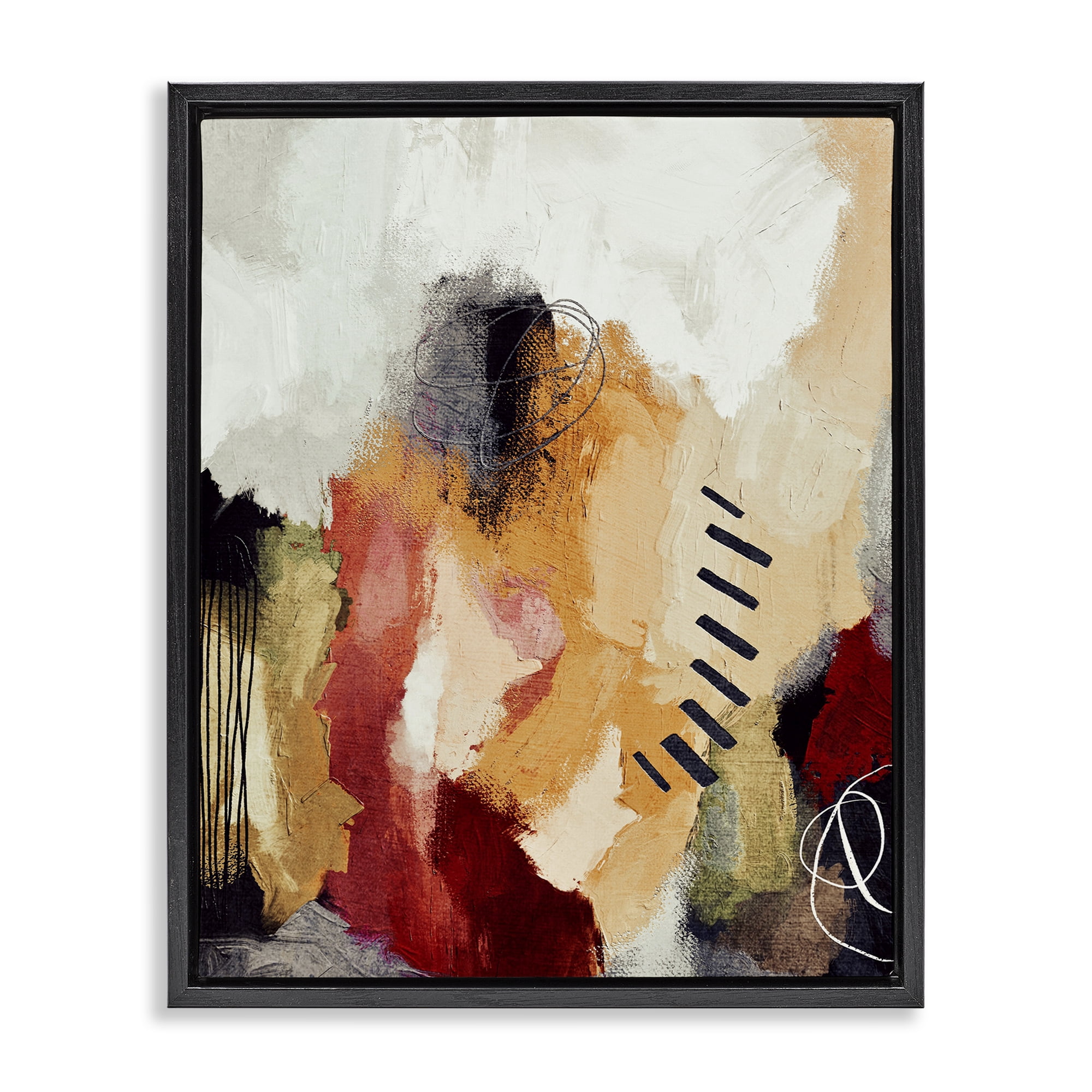Stupell Industries Abstract Southwestern Pattern Abstract Painting Black Floater Framed Canvas Art Print Wall Art, 17 x 21