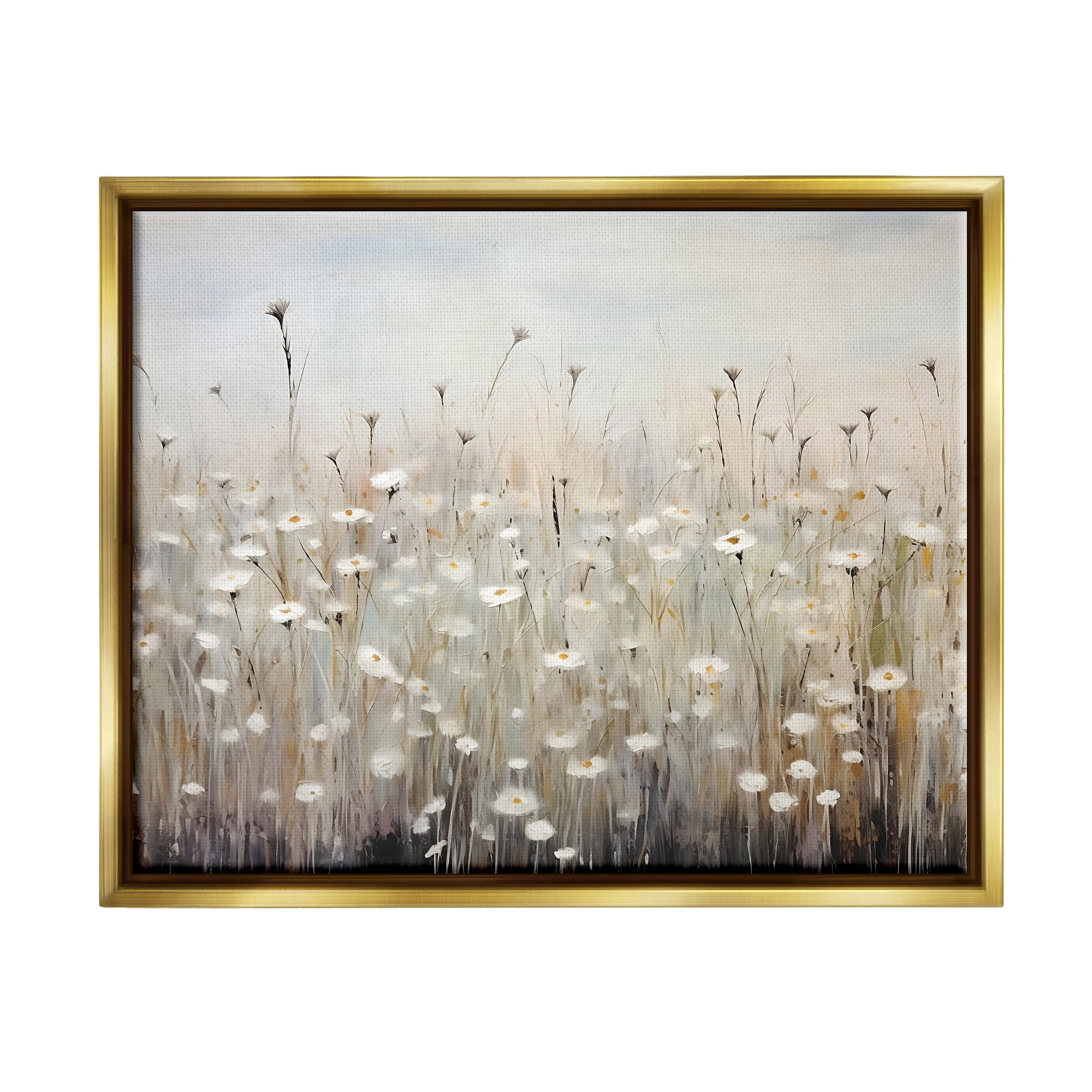 Stupell Industries Abstract Speckled Flowers Landscape Painting Gold Floater Framed Canvas Art Print Wall Art, 21 x 17