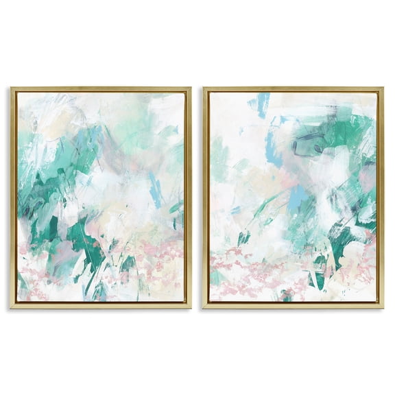 Stupell Industries Abstract Splatter Green Detail Abstract Painting Gold Floater Framed Canvas Art Print Wall Art, 31 x 25, Set of 2