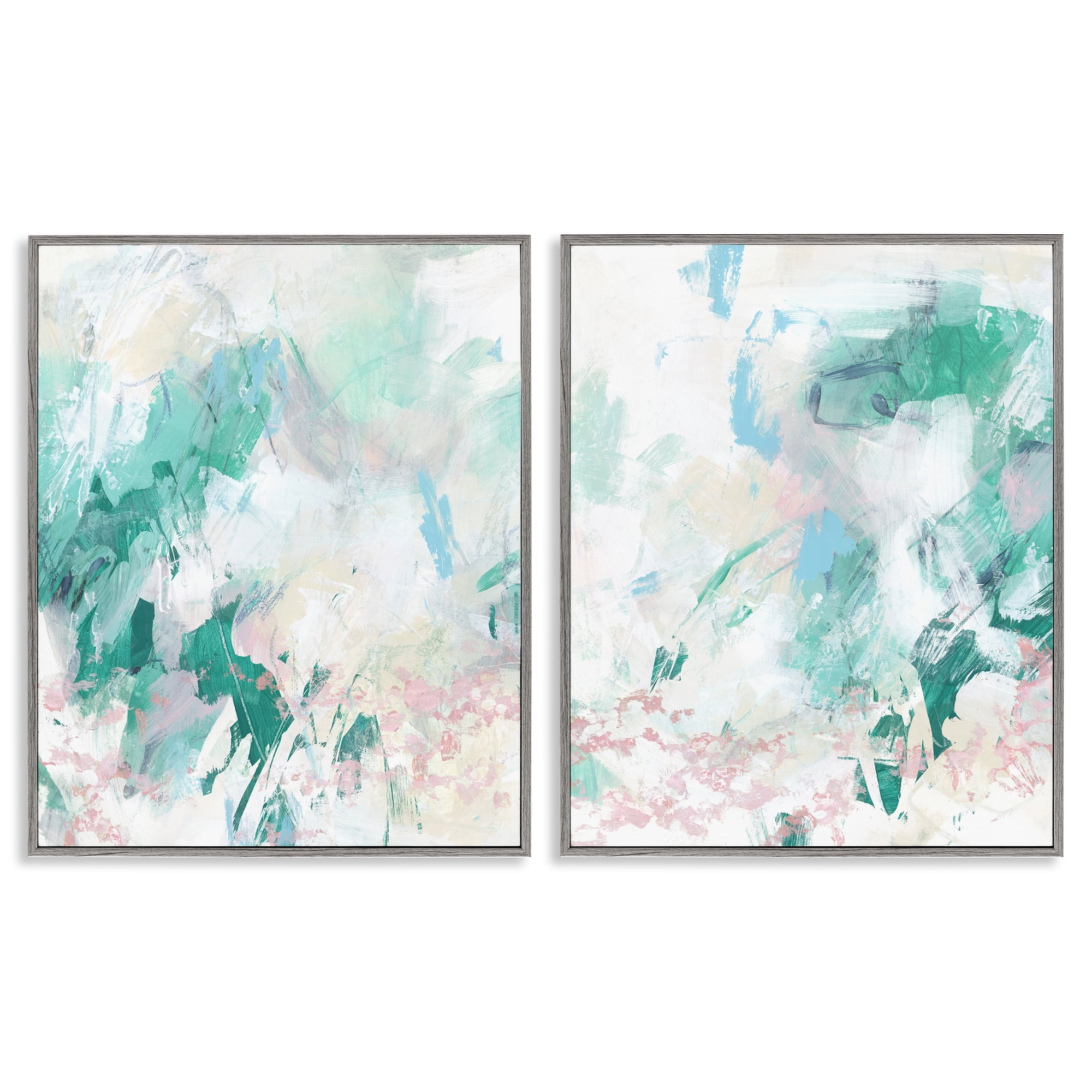 Stupell Industries Abstract Splatter Green Detail Abstract Painting Gray Framed Art Print Wall Art, 11 x 14, Set of 2