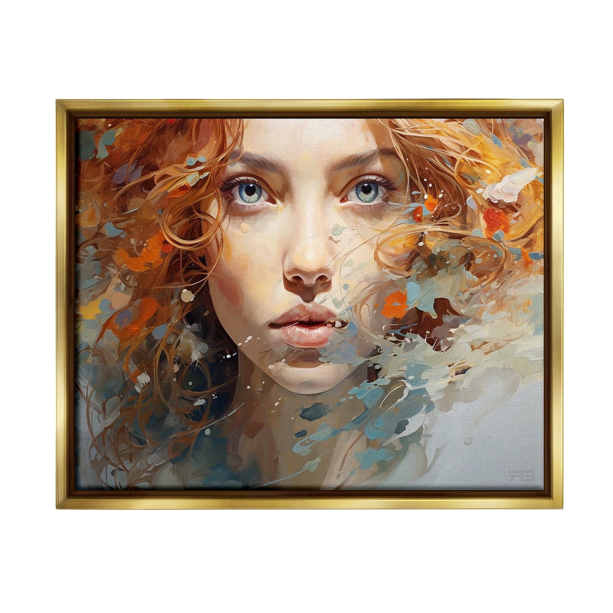 Stupell Industries Abstract Splatter Portrait Abstract Painting Gold Floater Framed Canvas Art Print Wall Art, 31 x 25